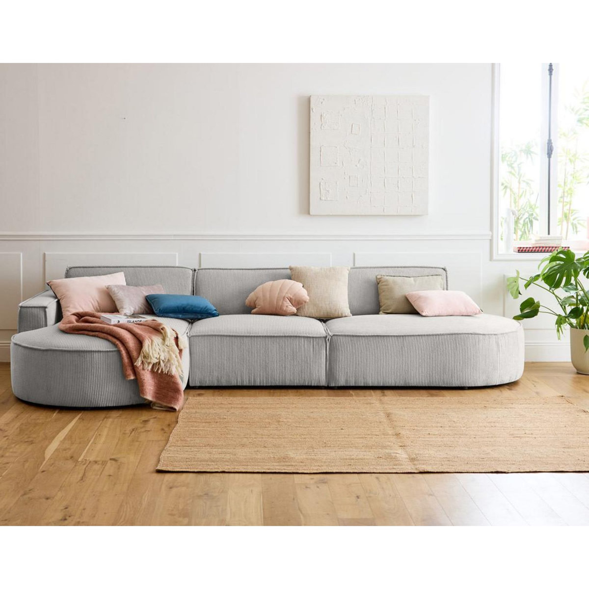LISA DESIGN Spiaggia - canapé d'angle gauche - forme arrondie - 5 places - en velours côtelé