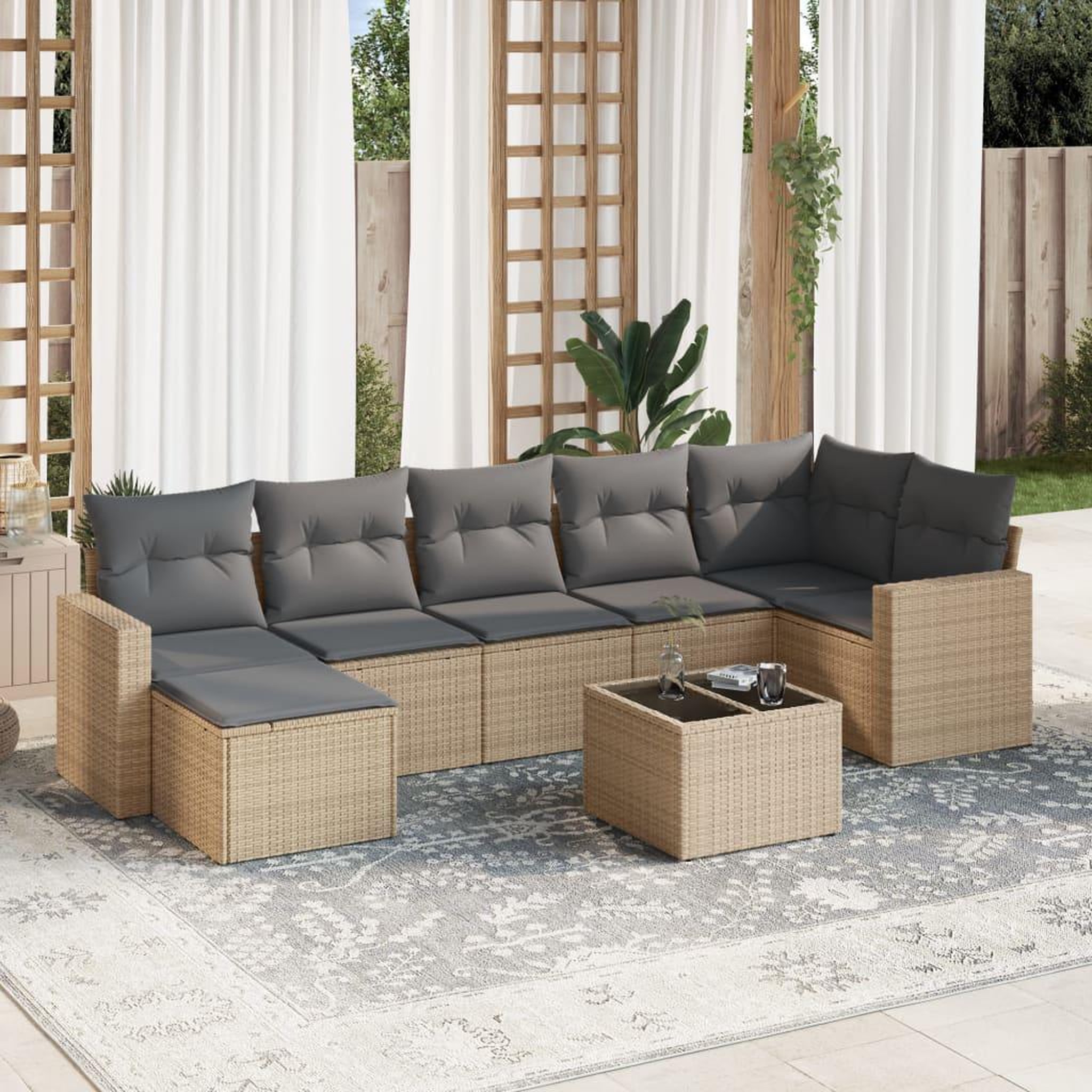 VIDAXL Salon de jardin avec coussins 8 pcs beige resine tressee