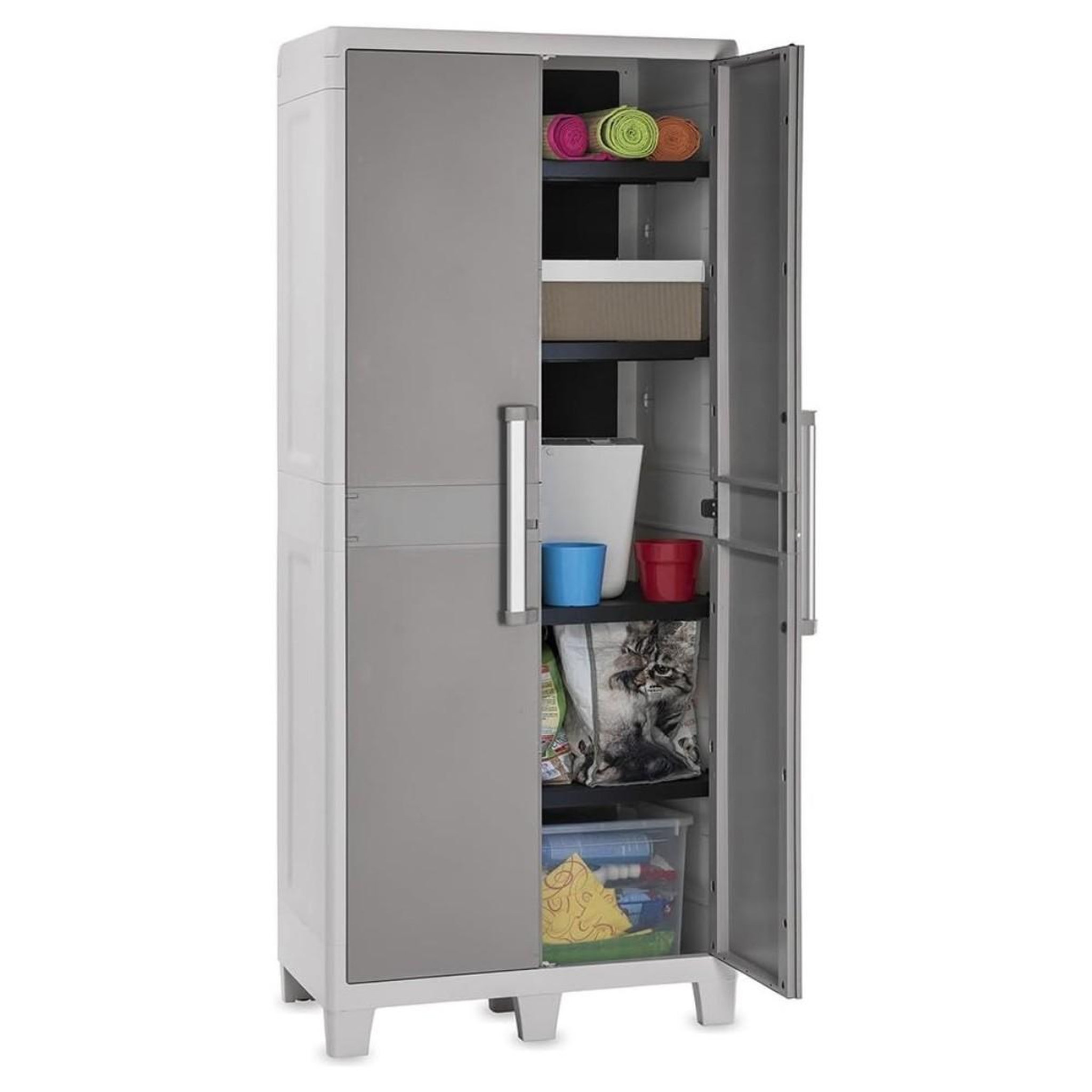 Voir la diapositive 2 : Toomax Armoire de Rangement Haute Grise 78x49x182cm 120kg Résine étagères réglables Rangement Extérieur Interieur Garage Jardin TOOMAX