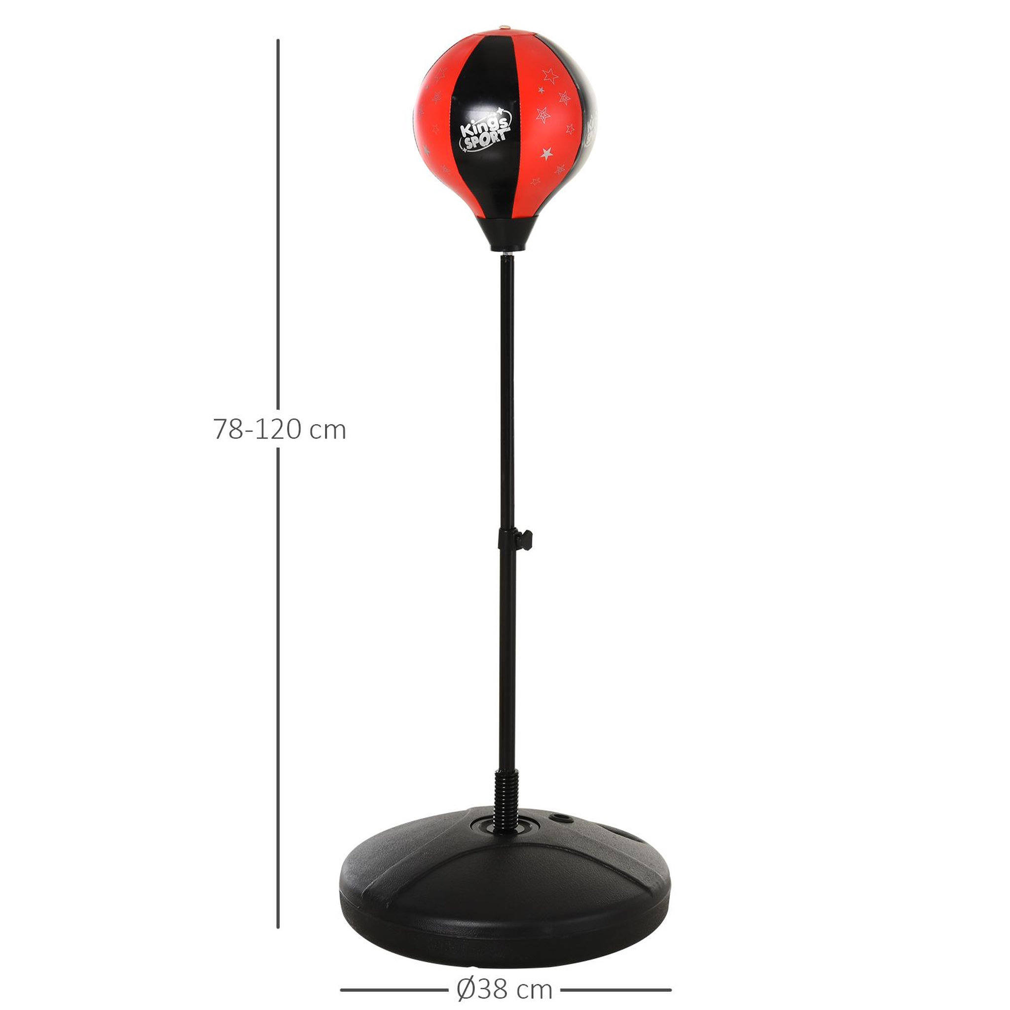 Voir la diapositive 3 : HOMCOM Punching ball sur pied pour enfant hauteur réglable 78-120 cm base de lestage paire gants inclus rouge noir