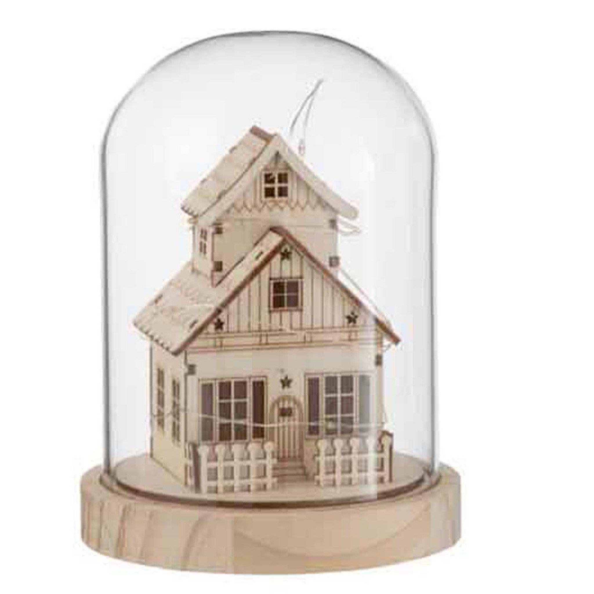 J-LINE Cloche déco led  maison d'hiver  18cm naturel