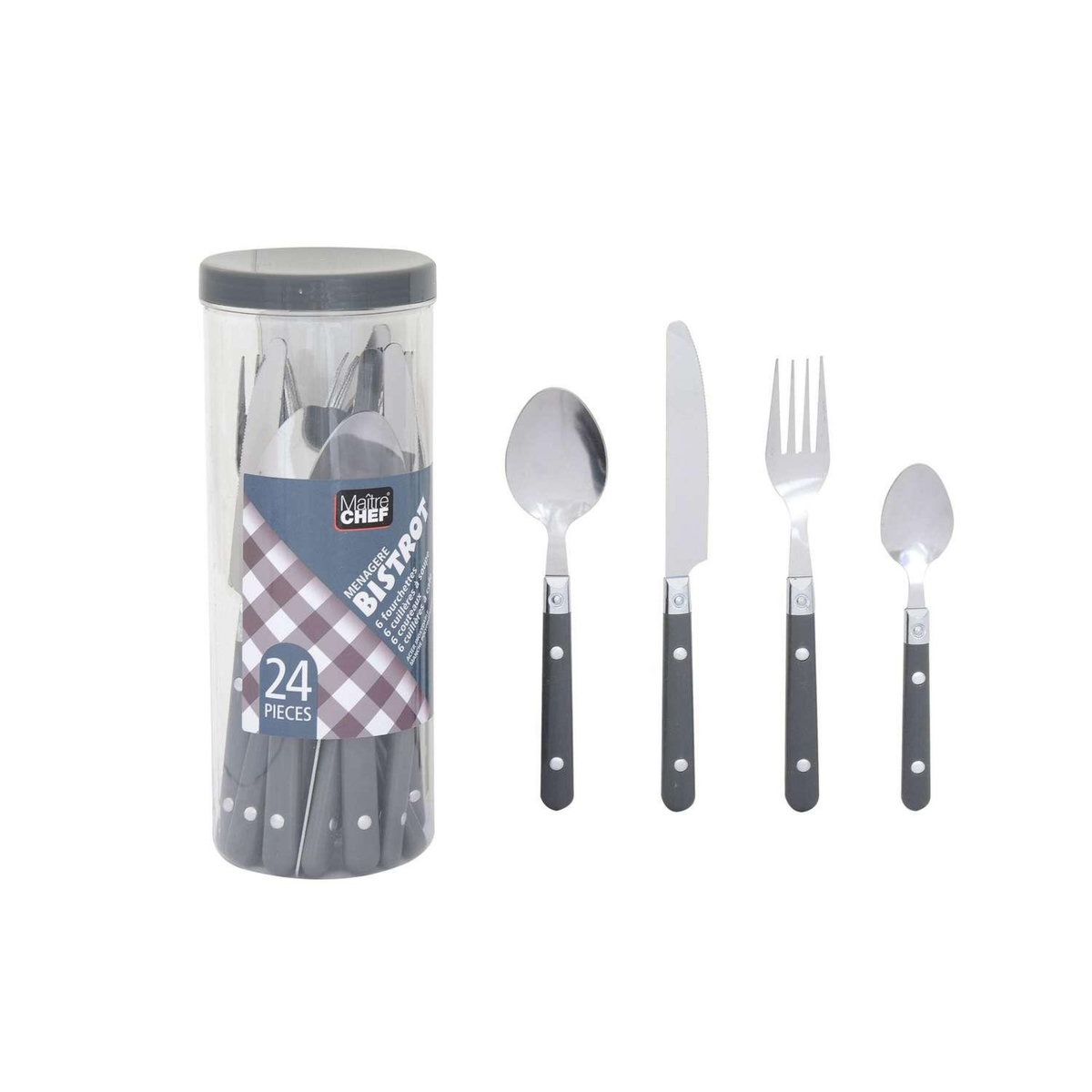 TOILINUX Ménagère Bistrot en acier inoxydable 24 Pièces - Gris