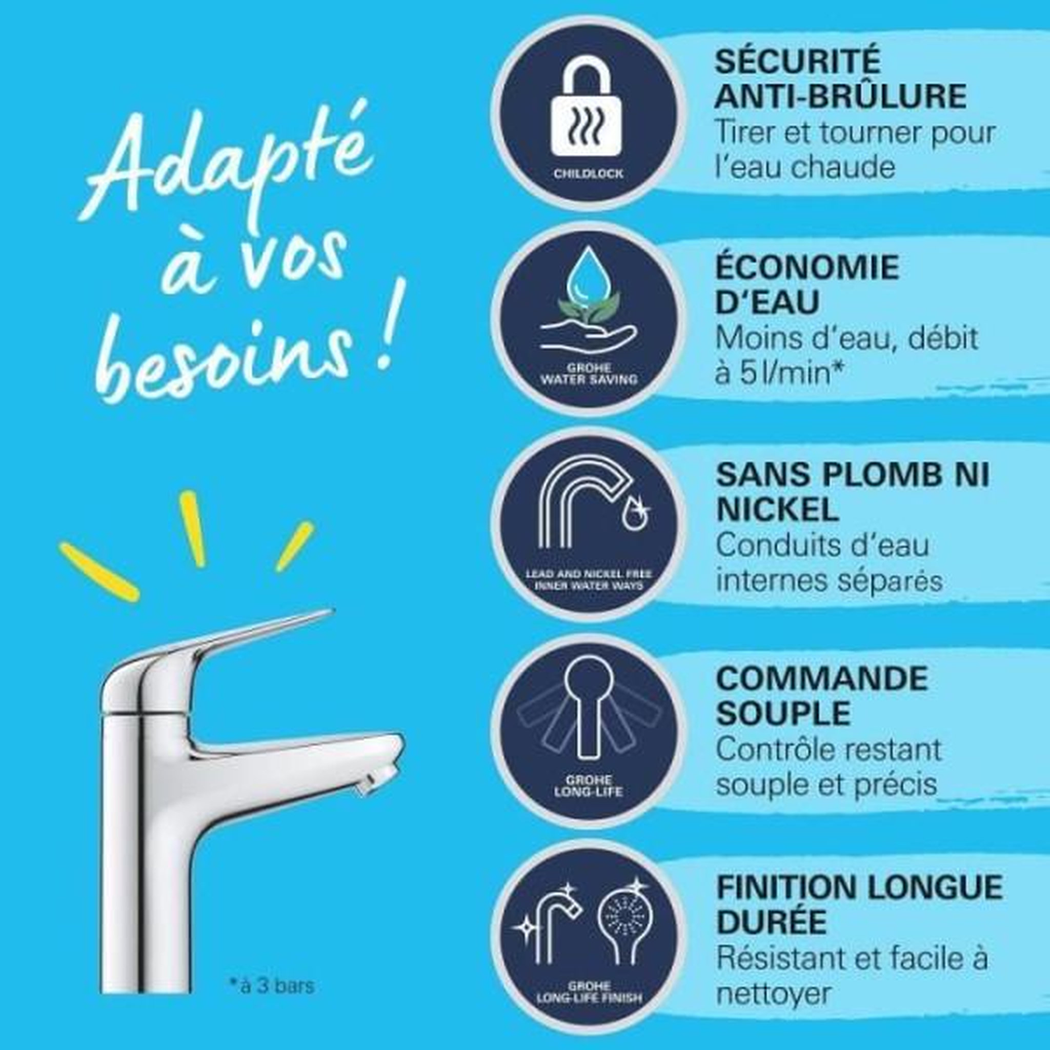 Voir la diapositive 3 : Grohe Mitigeur monocommande - grohe - 24327001 - lavabo swift - avec sécurité enfant - taille m