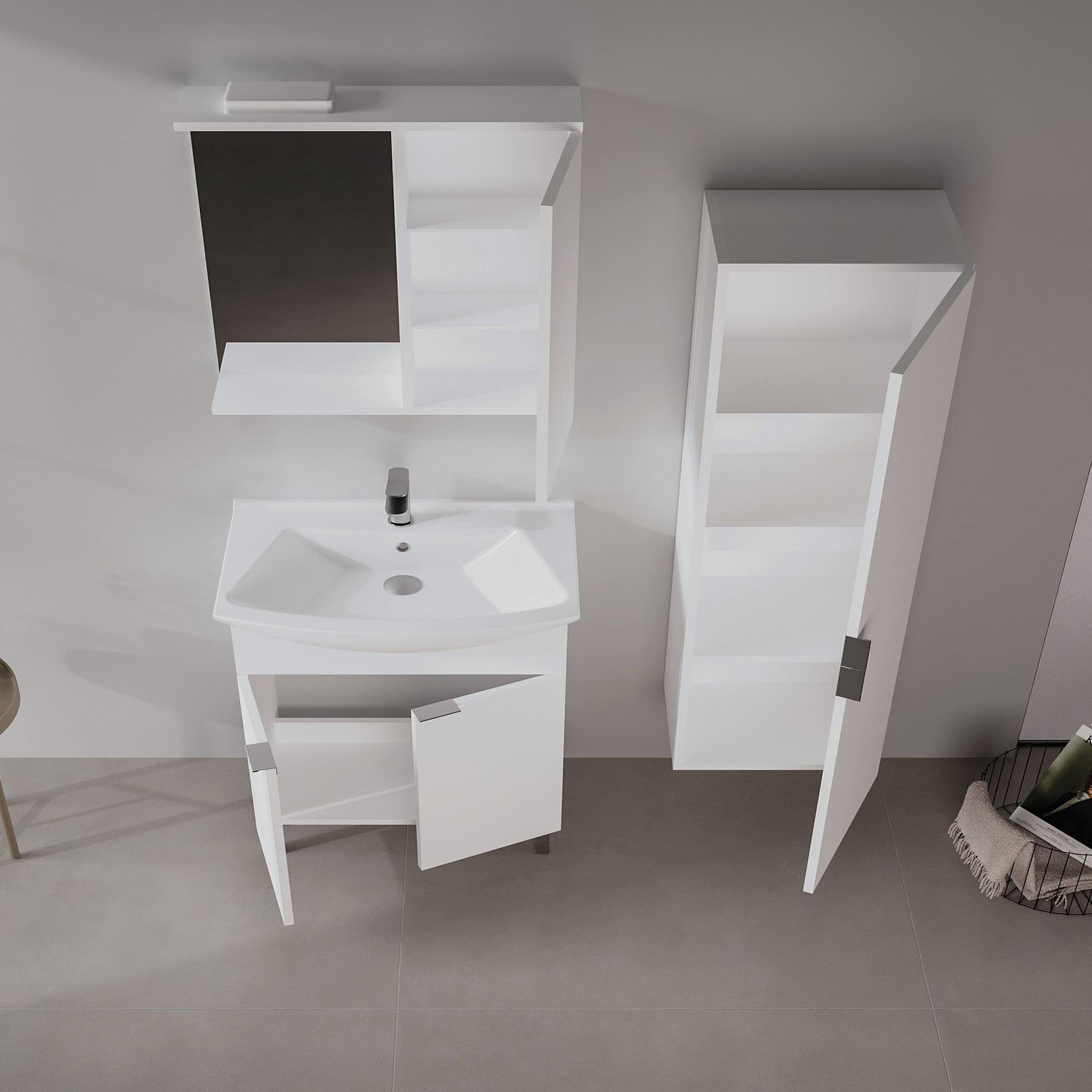 Voir la diapositive 3 : Habitat et Jardin Meuble avec simple vasque et miroir  Purus 65  - 65 x 50 x 83 cm - White