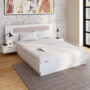 Voir la diapositive 2 : ID MARKET Lit double SANTA avec tête de lit + tables de chevet intégrées et sommier 140 x 190 cm blanc