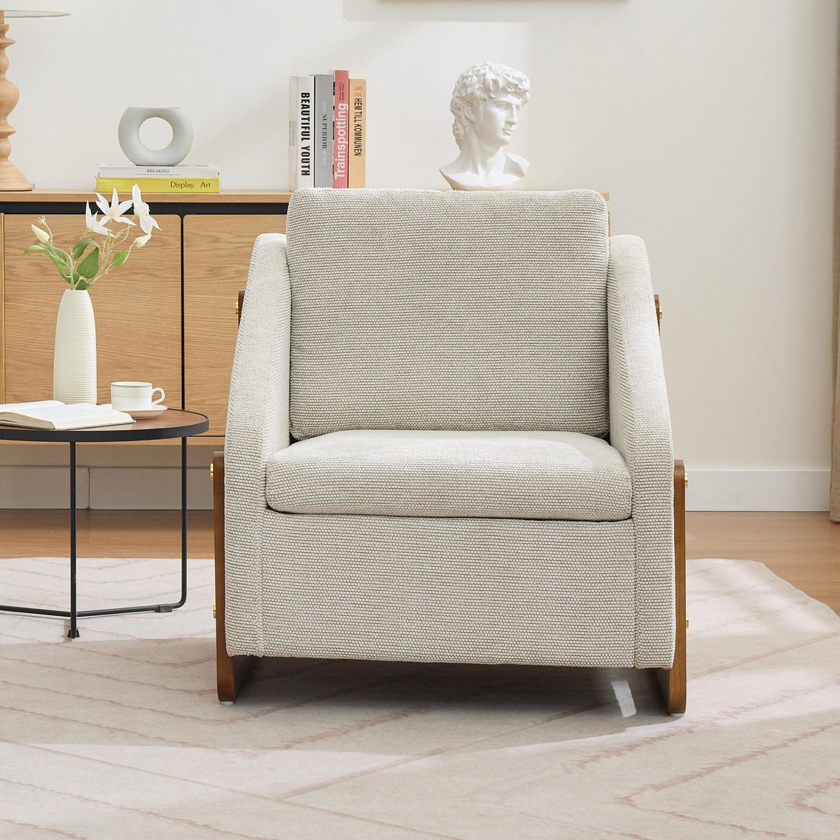MERAX Fauteuil Fixe Chenille Beige