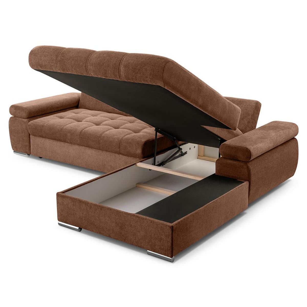 BEST MOBILIER Bianca - canapé d'angle droit 4 places convertible avec coffre en tissu texturé