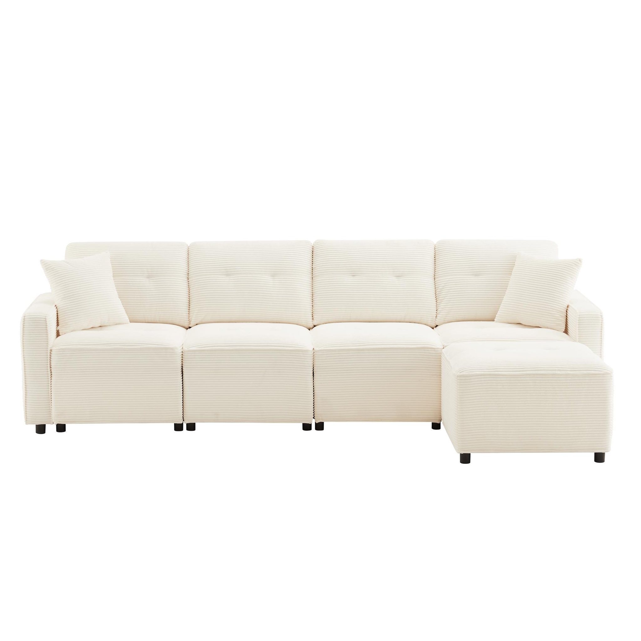 MERAX Canapé d'angle réversible fixe 4 places tissu coffre de rangement. Coloris disponibles : Beige
