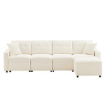 MERAX Canapé d'angle réversible fixe 4 places tissu coffre de rangement. Coloris disponibles : Beige, Gris