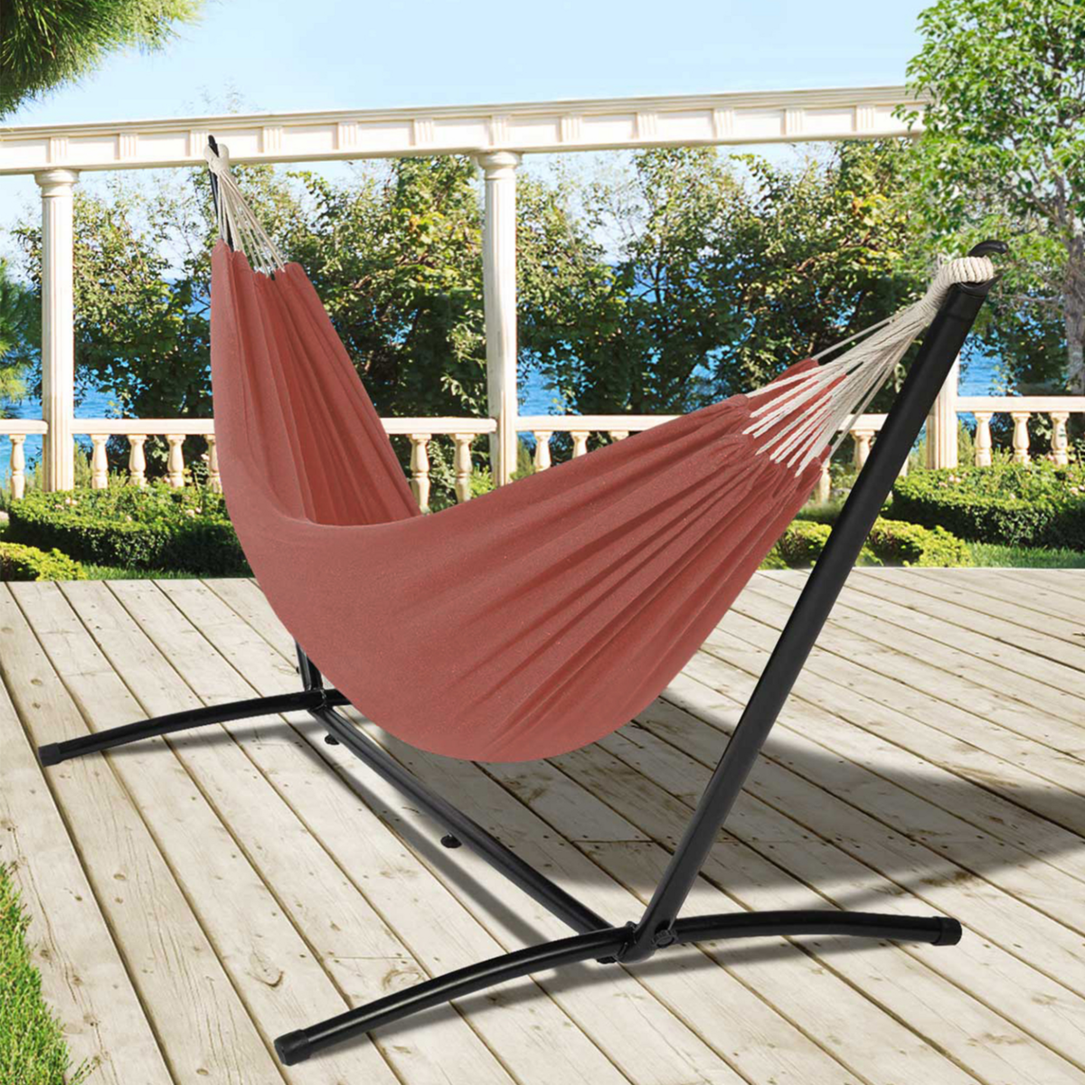 ID MARKET Hamac avec support métal et toile terracotta