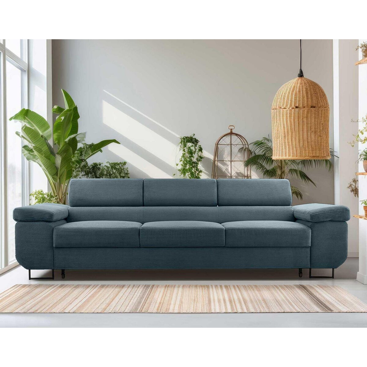 BEST MOBILIER Pablo - canapé 3 places - convertible avec têtières réglables - en velours côtelé