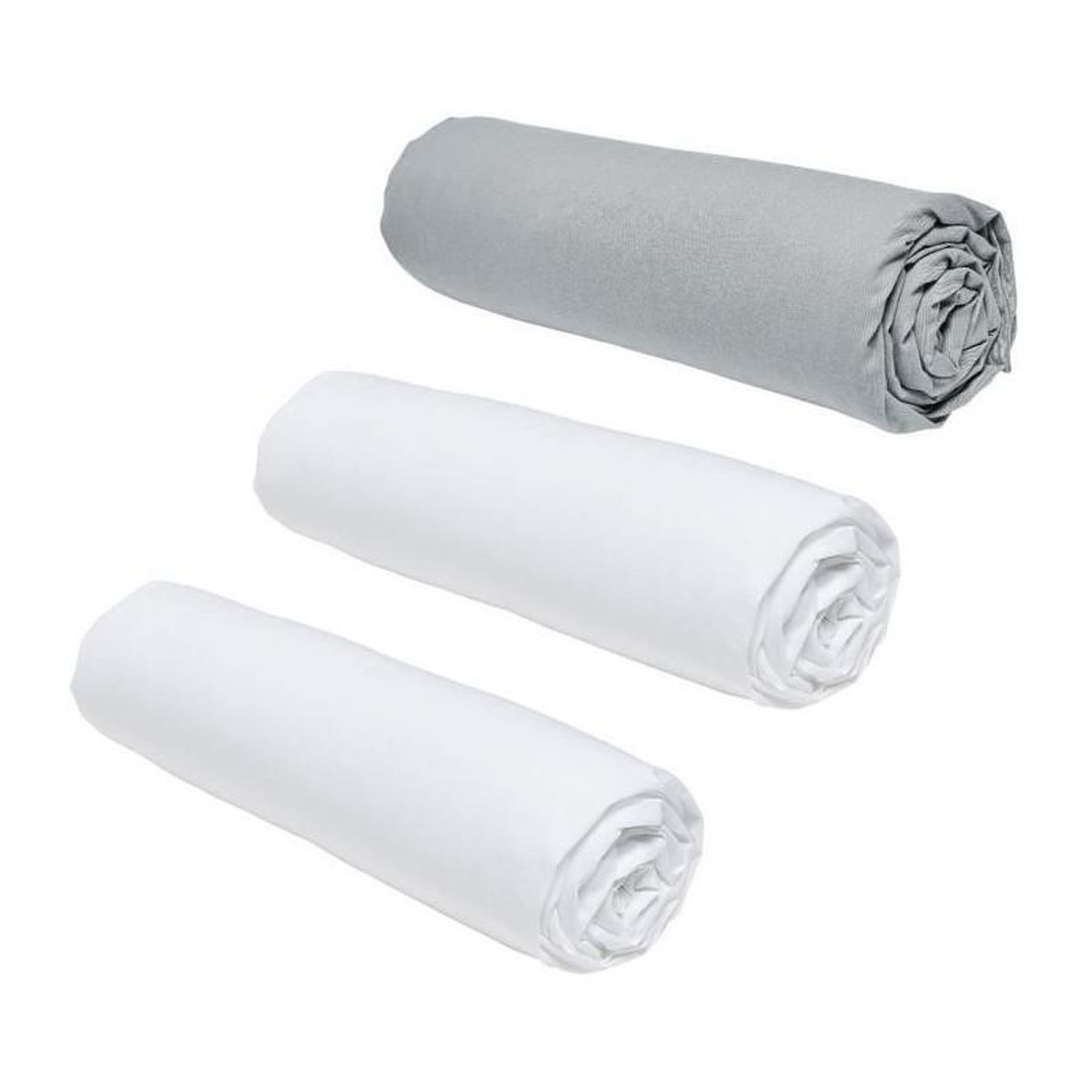 Today Lot de 3 draps housses TODAY Essential - 140 x 190 cm - 2 personnes - 100% Coton - Craie/ Acier