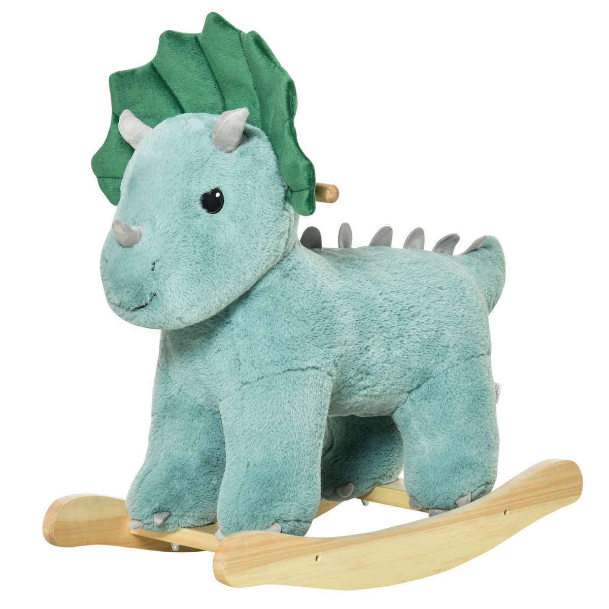 HOMCOM Jouet à bascule dinosaure effet sonore rugissement bois peuplier peluche courte polyester vert d'eau