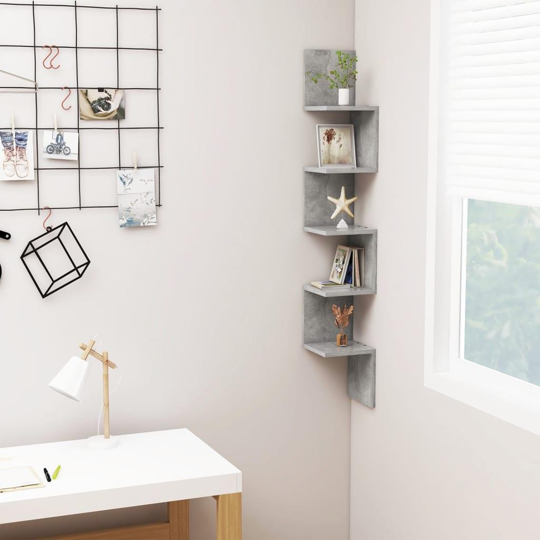 Voir la diapositive 1 : VIDAXL Etagere d'angle murale Gris beton Bois d'ingenierie