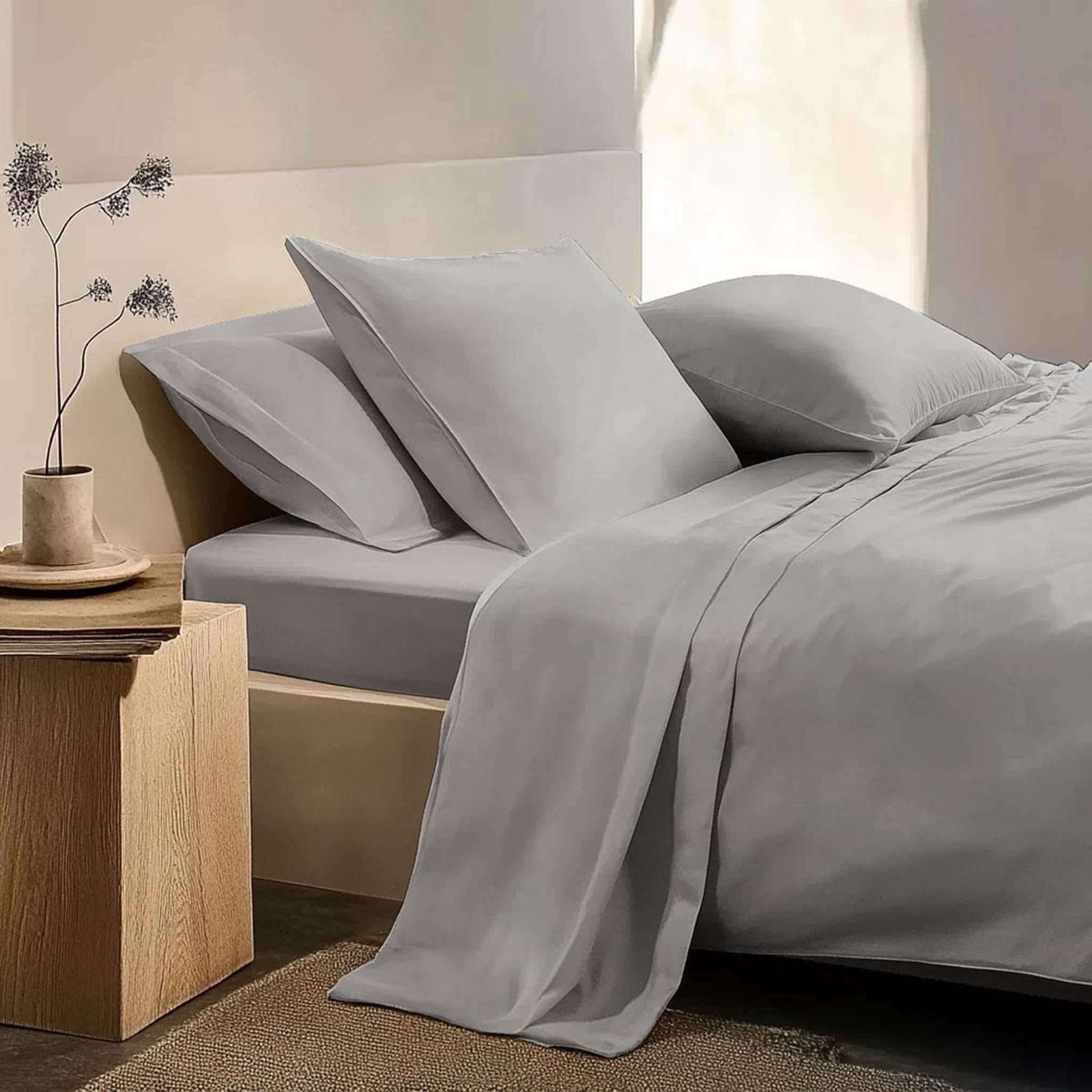 Voir la diapositive 4 : DODO Lot de 2 taies d'oreiller percale de coton thermorégulée gris clair