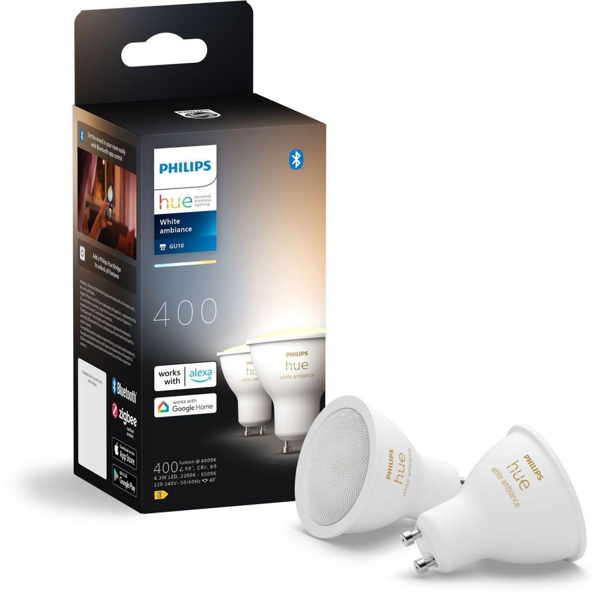 PHILIPS HUE Ampoule LED connectée GU10 White Ambiance pack de 2