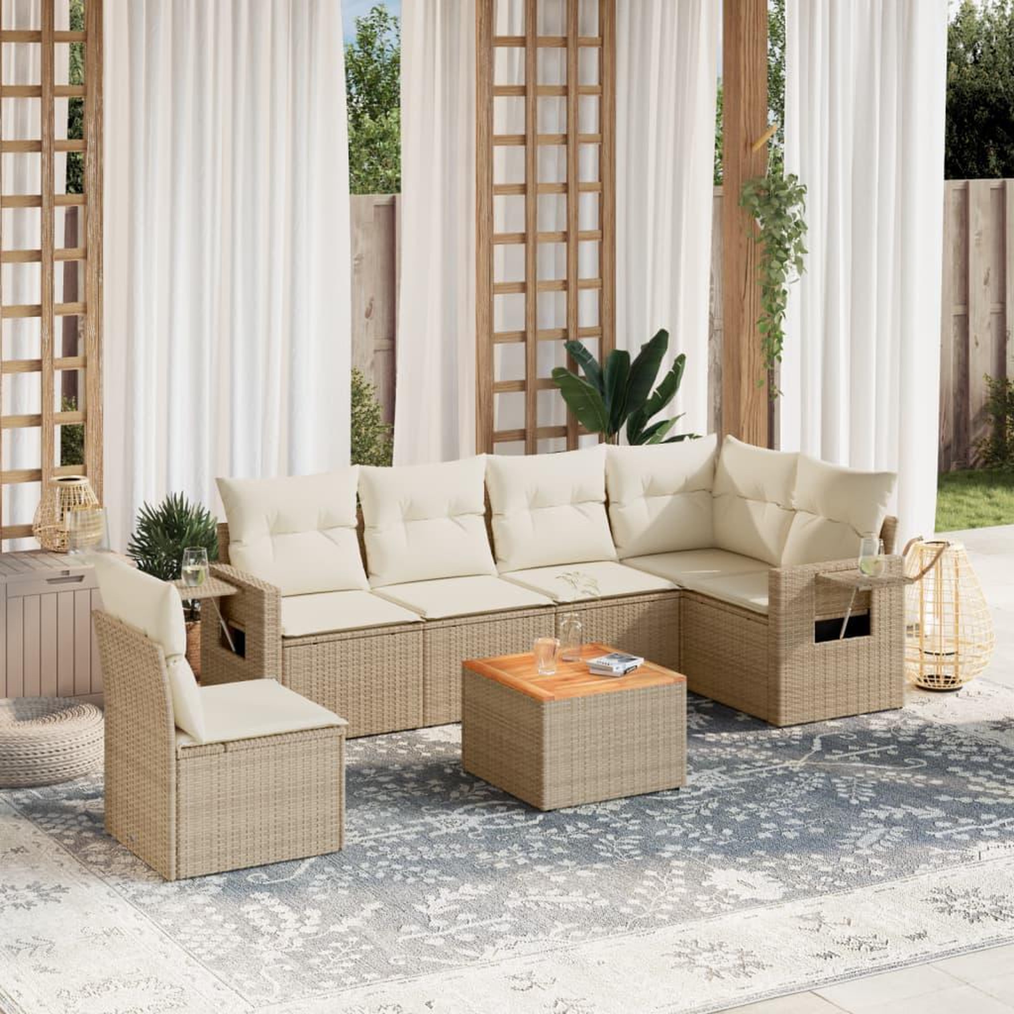 VIDAXL Salon de jardin avec coussins 7 pcs beige resine tressee