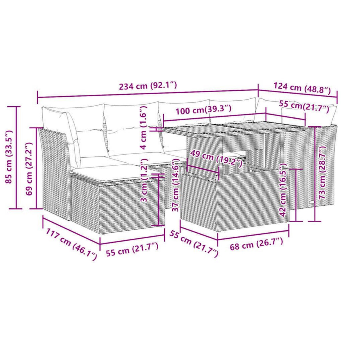 VIDAXL Salon de jardin 7 pcs avec coussins noir resine tressee