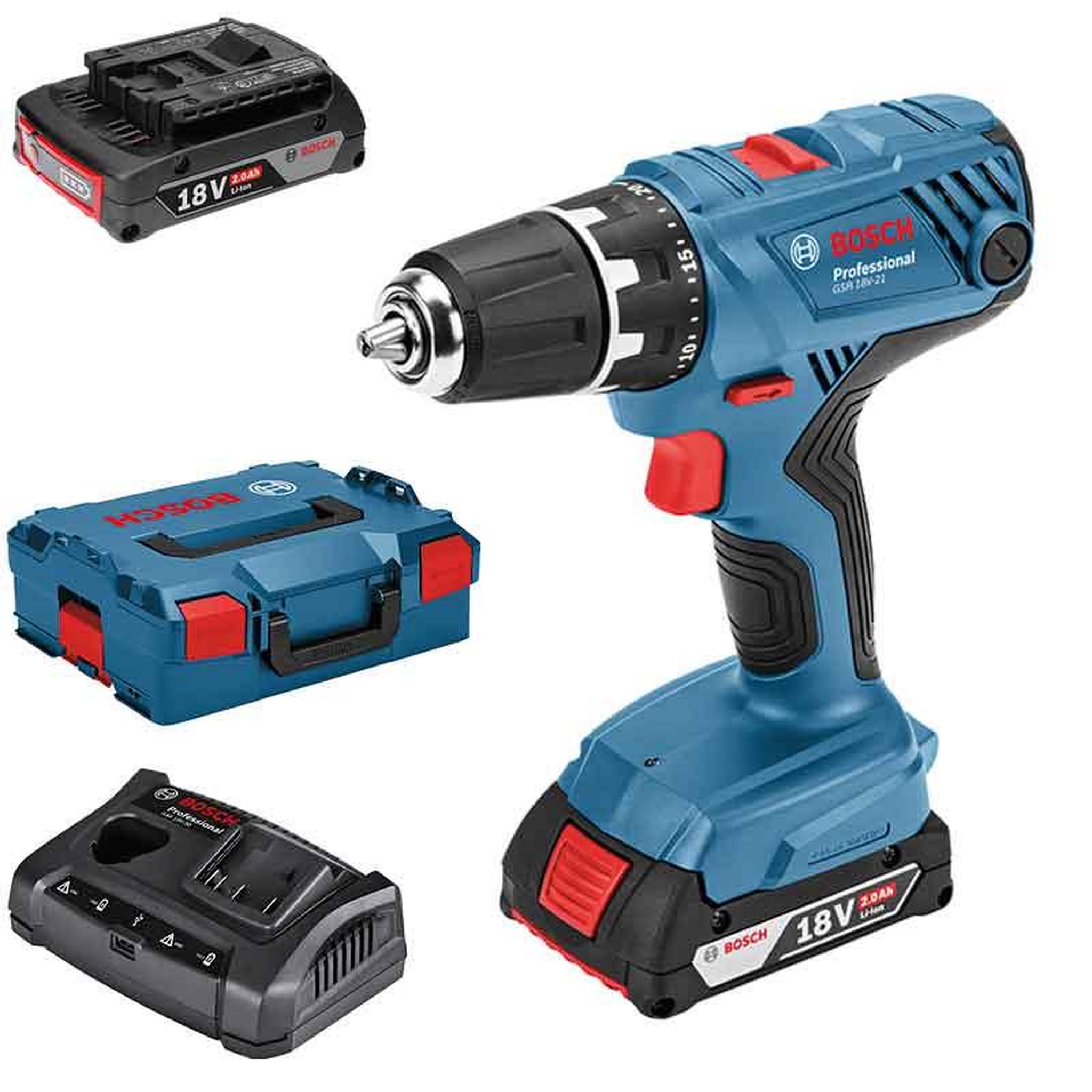 Bosch Professional Perceuse visseuse gsr 18v-21 + 2 batteries 2ah + chargeur + coffret l-case