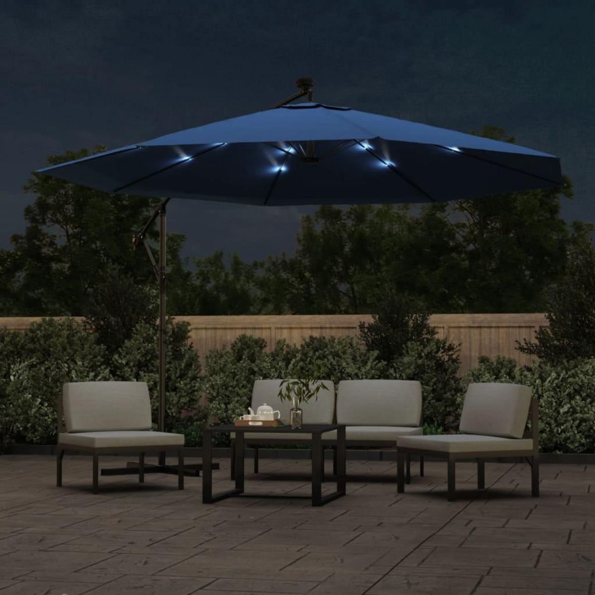 VIDAXL Parasol de jardin en porte-a-faux avec lumieres LED bleu azure