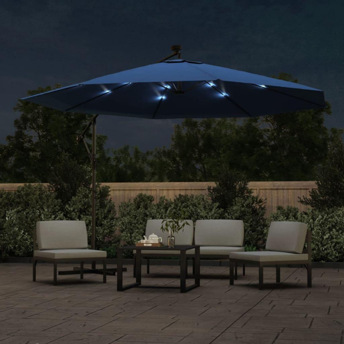 VIDAXL Parasol de jardin en porte-a-faux avec lumieres LED bleu azure