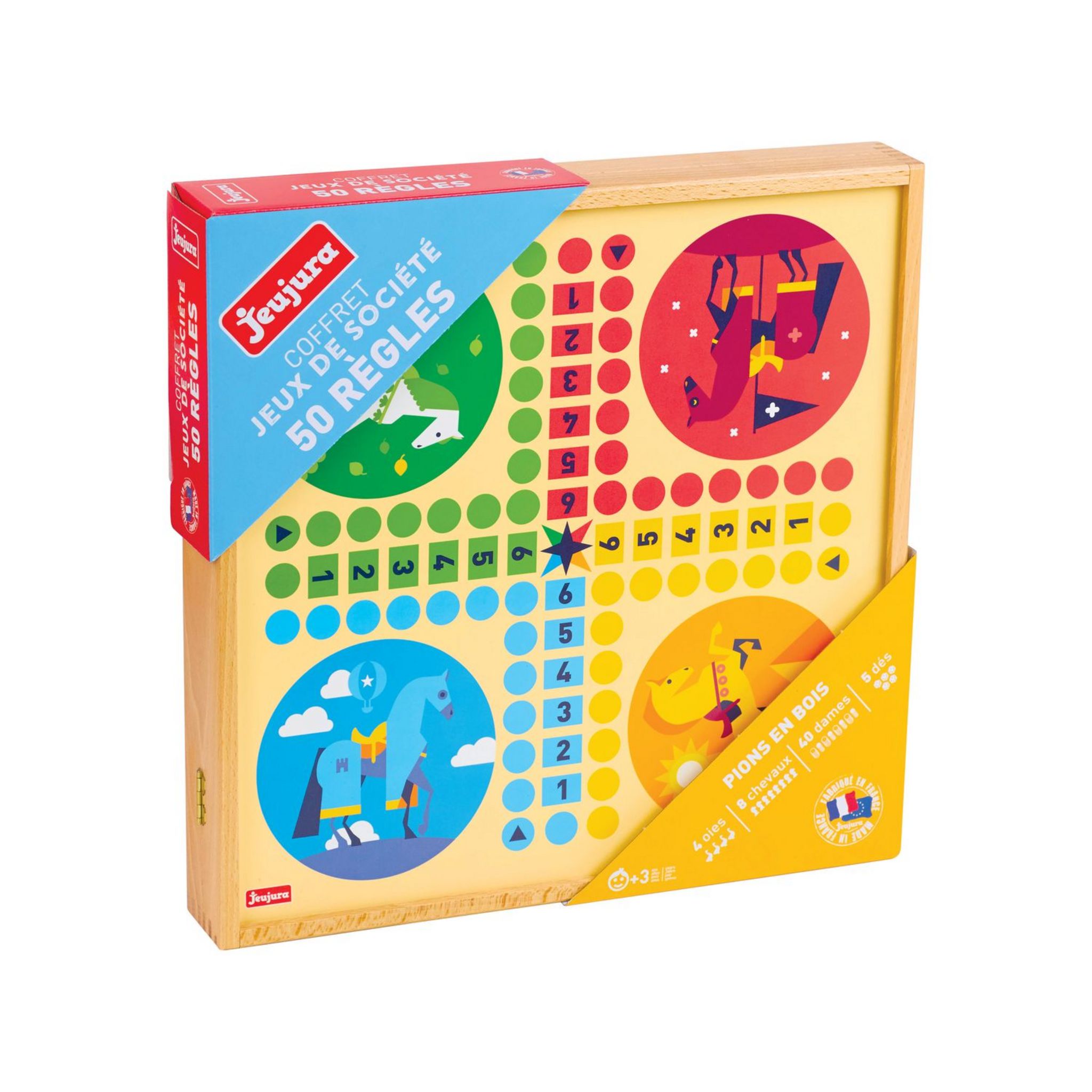 JEUJURA Coffret de jeux bois - 50 règles 