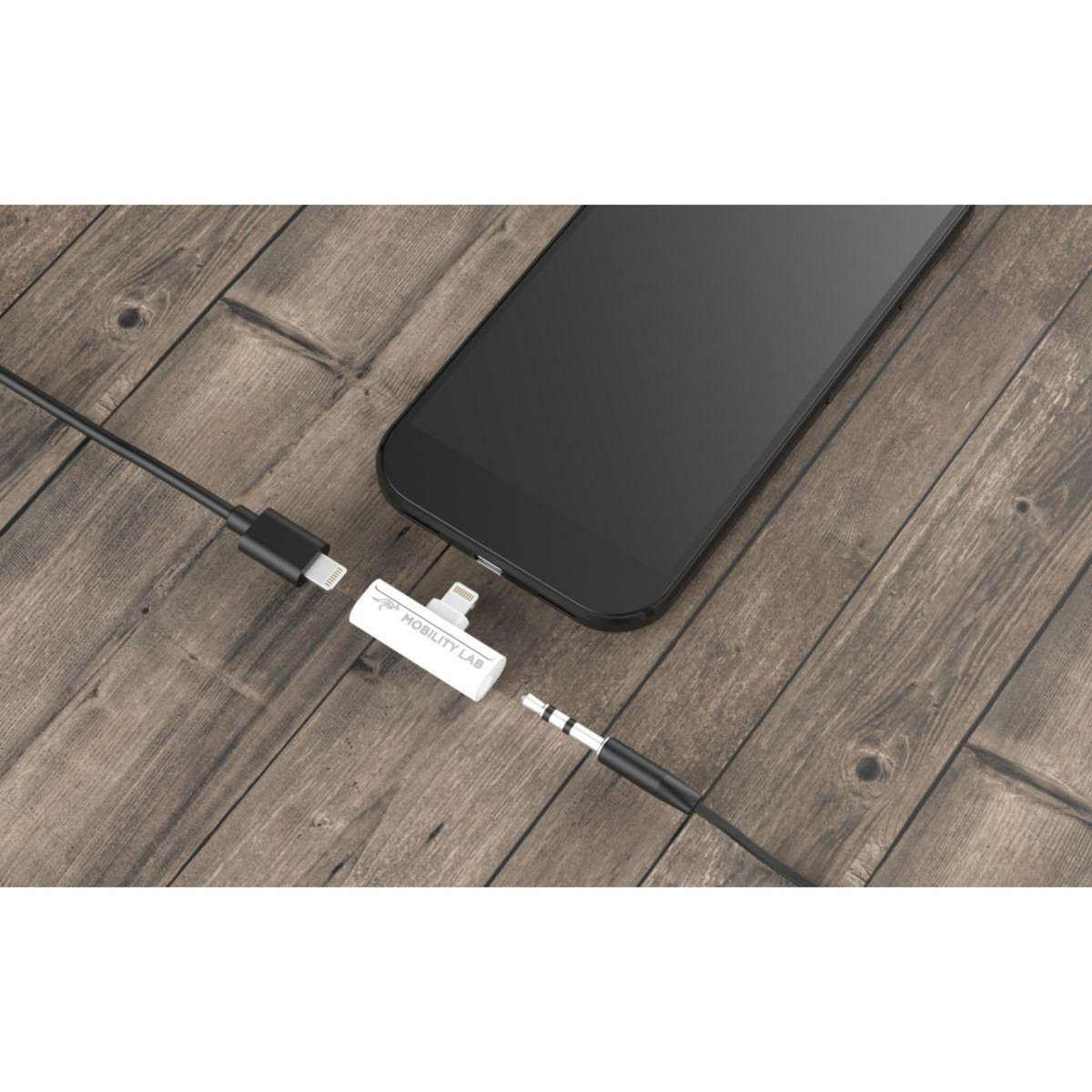 Mobility Lab Adaptateur USB C Lightning vers Jack audio blanc