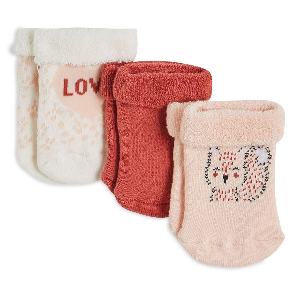 INEXTENSO Lot de 3 paires de chaussettes de naissance bébé fille