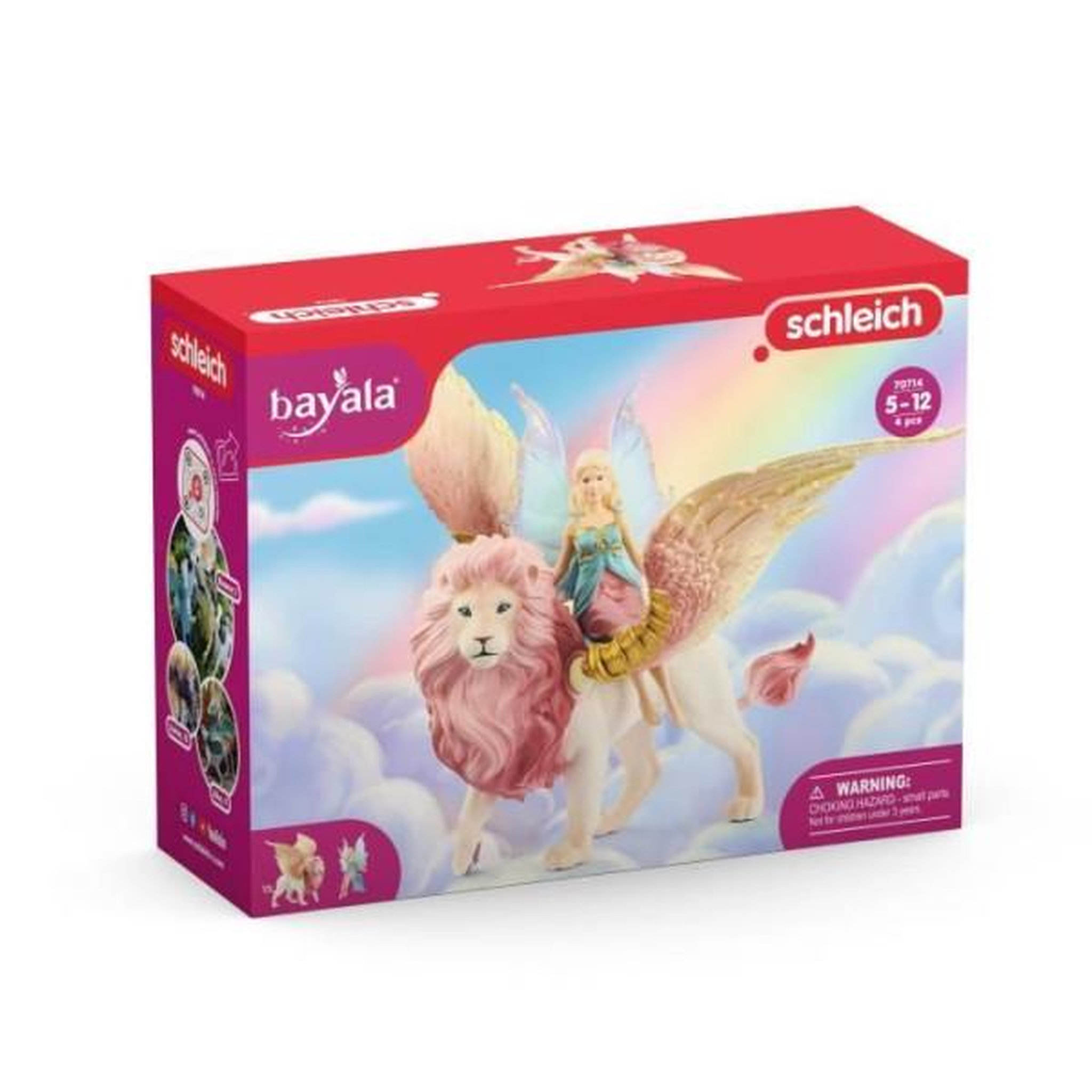 Voir la diapositive 2 : Schleich Figurine Elfe sur lion ailé, Figurine fée détachable chevauchant un lion rose magique avec des parties mobiles, figurine magi