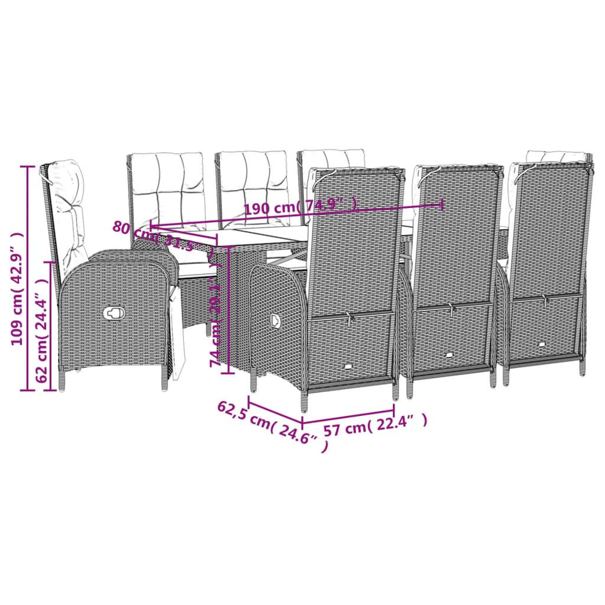 Voir la diapositive 6 : VIDAXL Ensemble a manger de jardin 9pcs coussins noir resine tressee