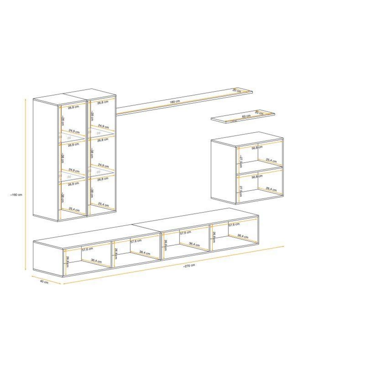 Paris Prix Meuble TV Mural Design  Switch XII  270cm Naturel & Gris