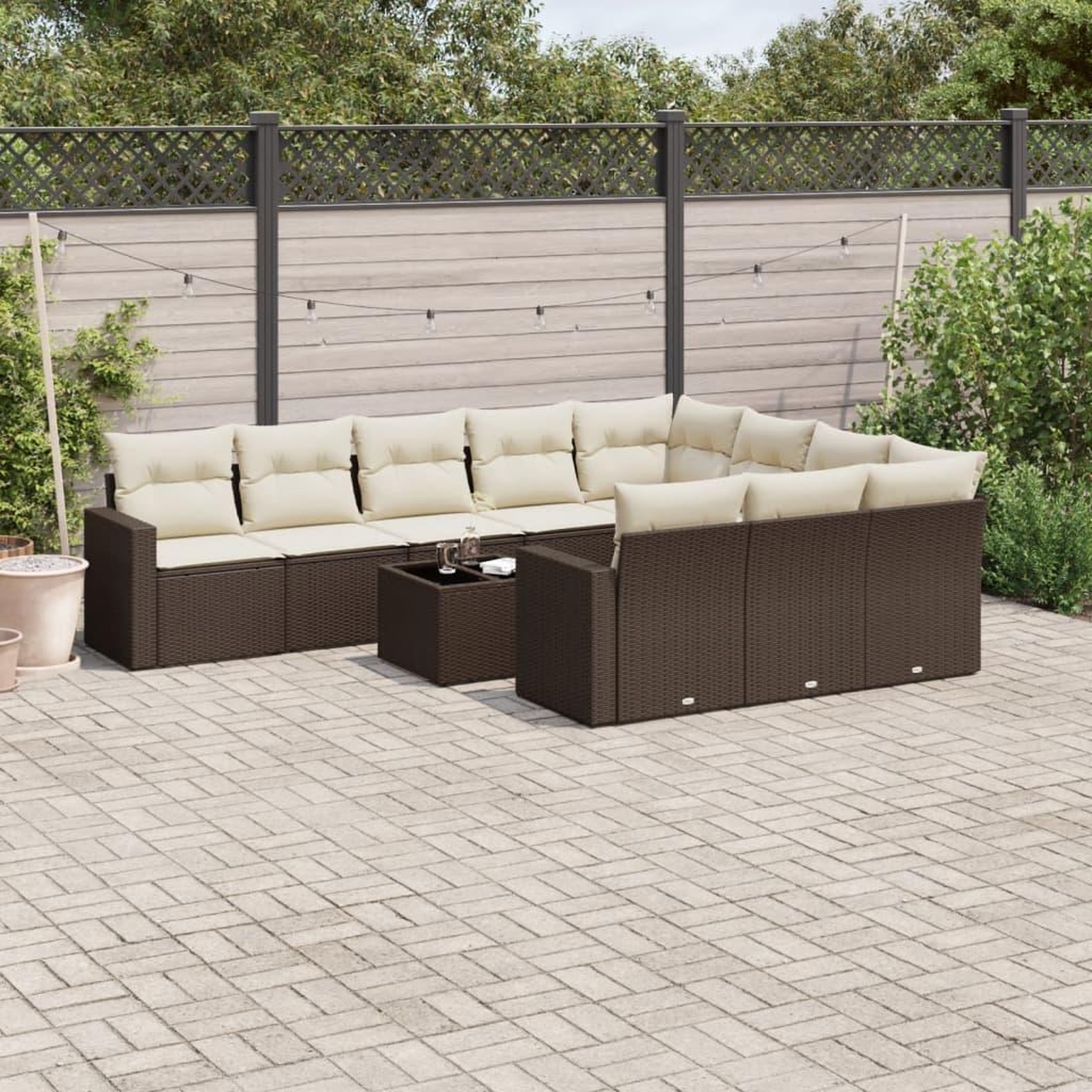 VIDAXL Salon de jardin et coussins 11 pcs marron resine tressee