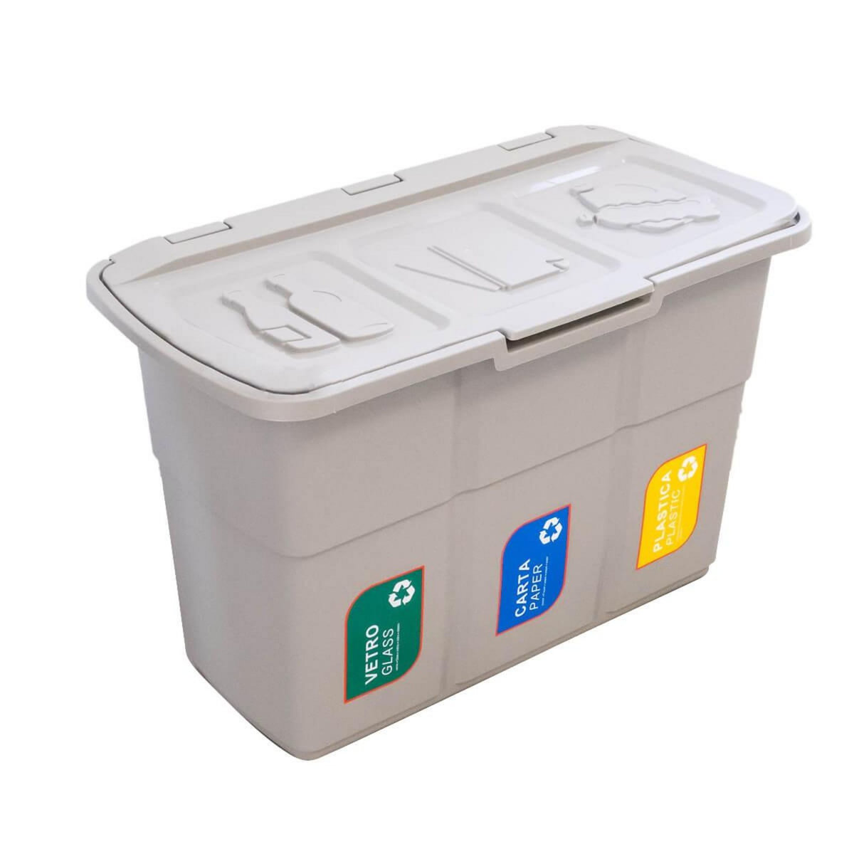 DEA HOME Poubelle de tri 3 bacs de 25L Dim 75 x 37 x H50 cm Avec couvercle Recyclage 3 en 1 DEA HOME