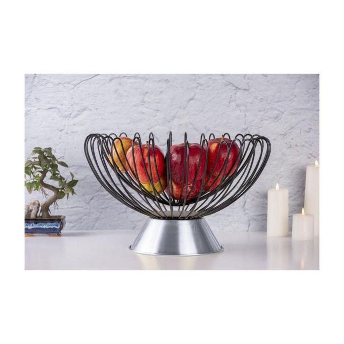 Paris Prix Corbeille à Fruits Déco  Malibu  37cm Noir & Argent