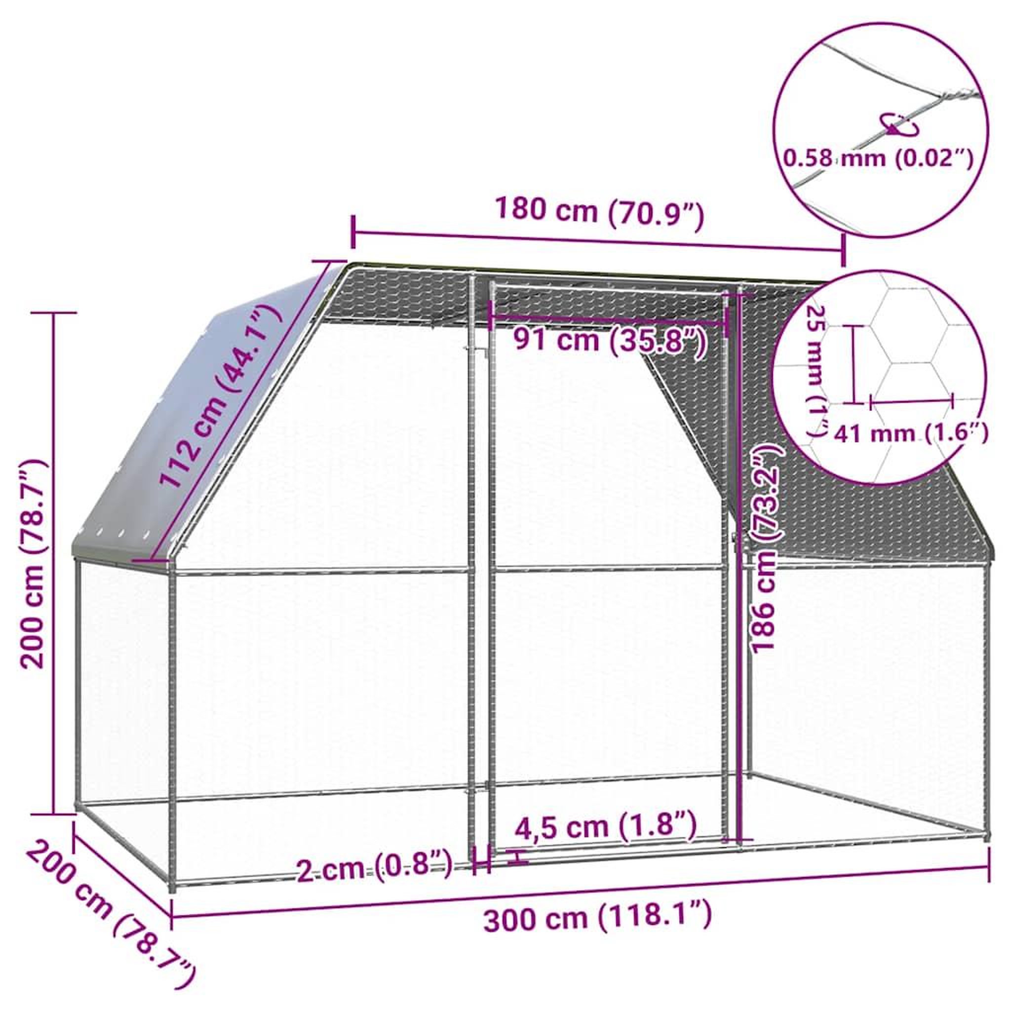 Voir la diapositive 4 : VIDAXL Poulailler argente et gris 3x2x2 m acier galvanise