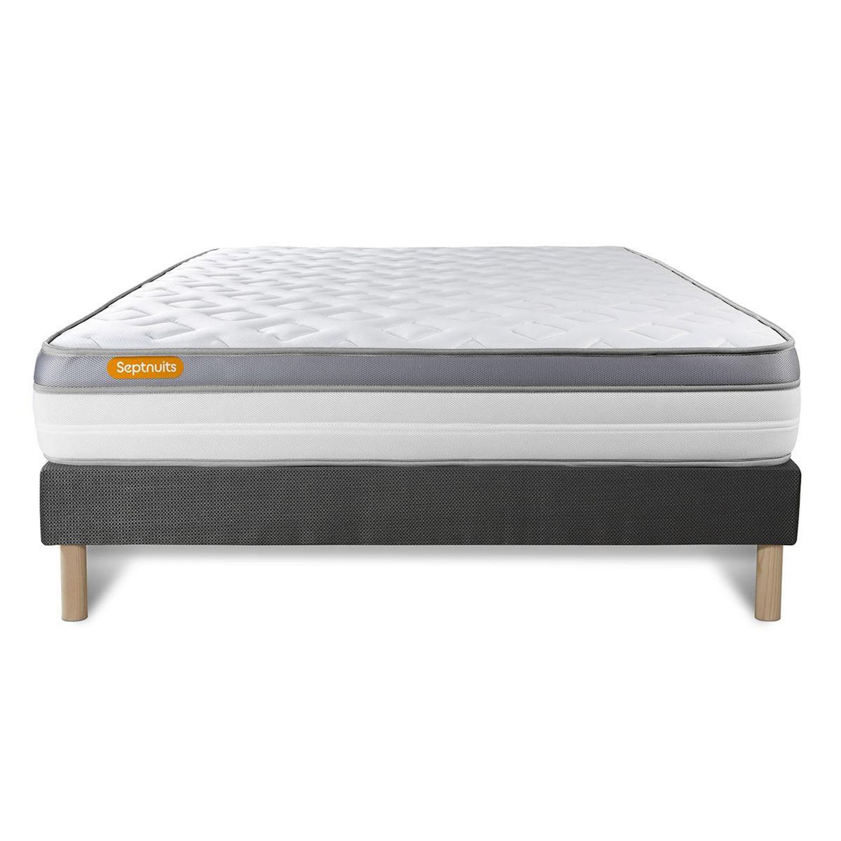 SEPTNUITS Matelas + sommier gris Memo Zen Mousse à mémoire de forme 5 zones de confort MAXI épaisseur