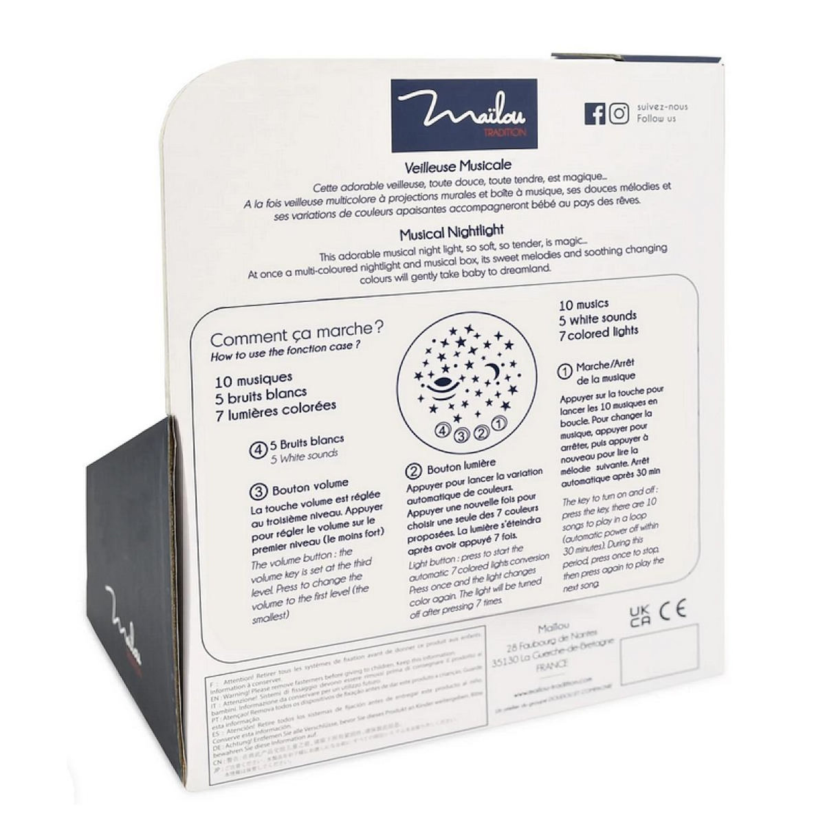 MAILOU Veilleuse bebe musicale - Lapin dorlotin bleu mineral - Mailou