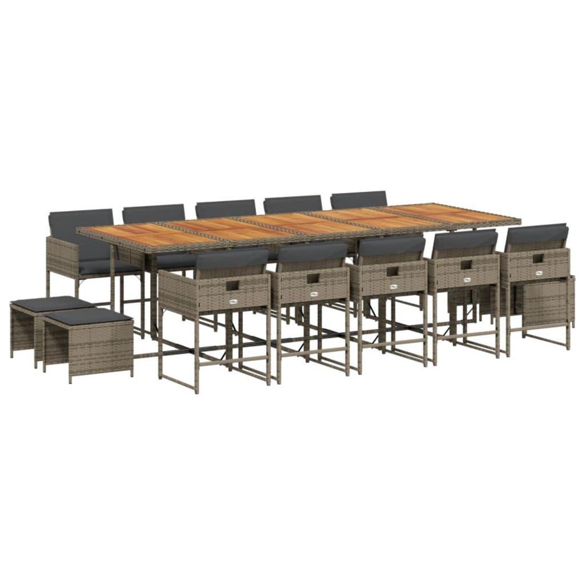 VIDAXL Ensemble a manger de jardin 15 pcs coussins gris resine tressee