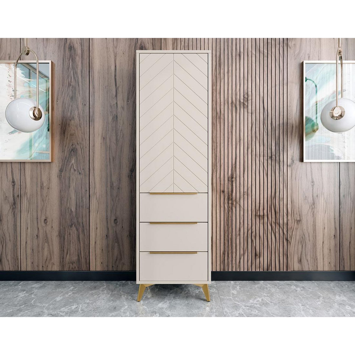 BEST MOBILIER Boccioni - buffet haut - beige - 3 tiroirs et 1 porte - 54x180 cm