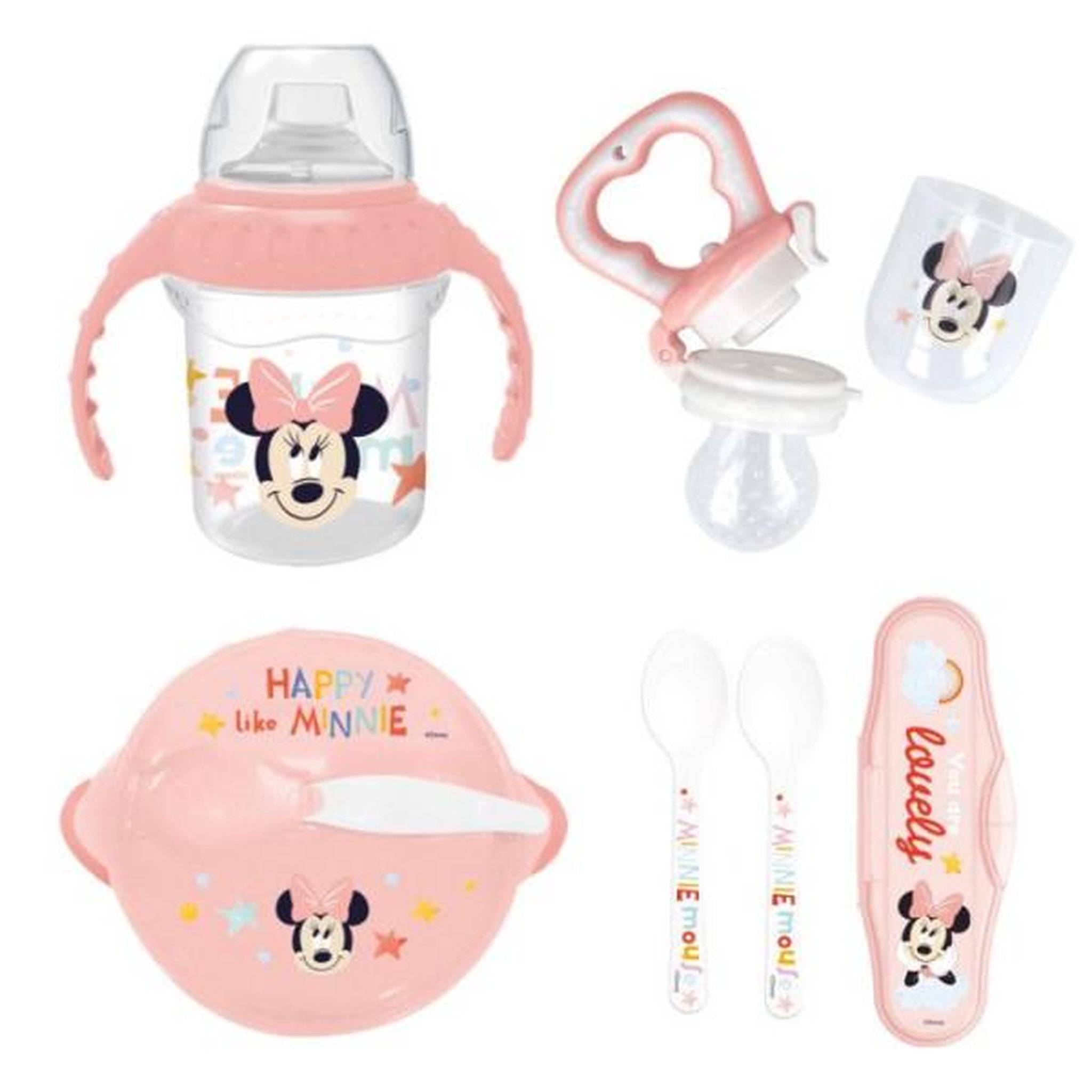 THERMOBABY Pack repas 1er age thermobaby minnie - 1 grignoteuse + 1 bol avec cuillere + 1 tasse a poignée + set de 2 couverts