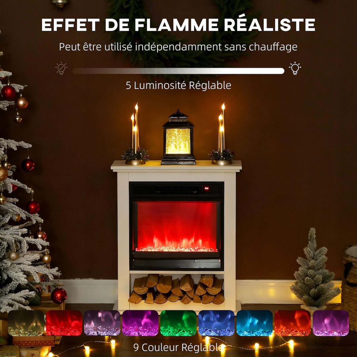 HOMCOM Cheminée électrique LED multicolore design classique niche rangement télécommande blanc noir