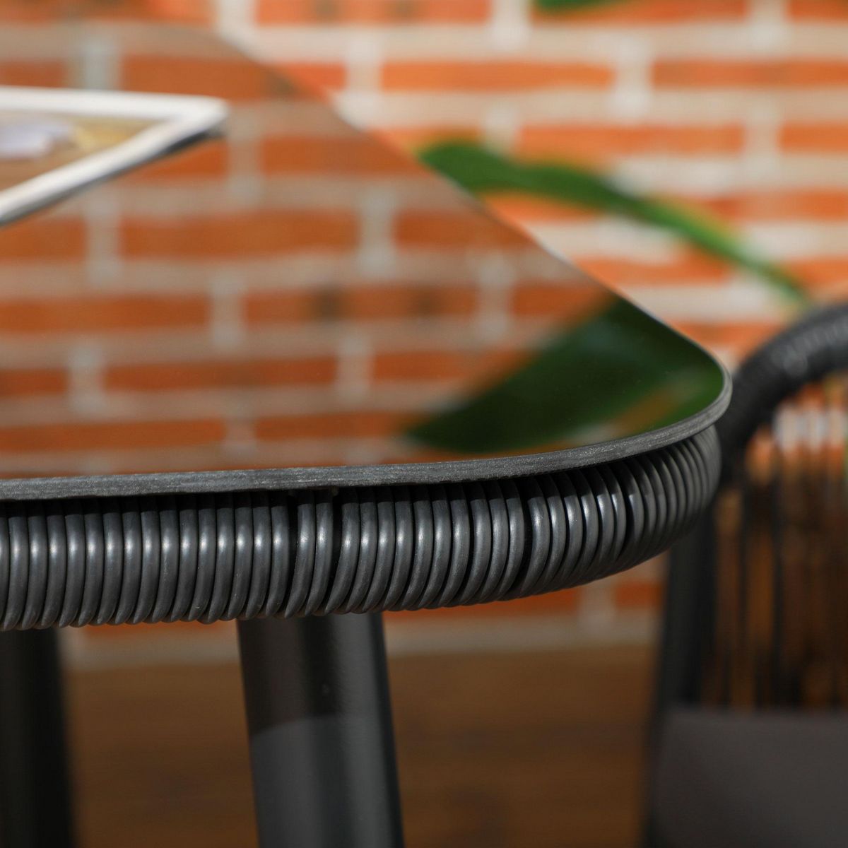 OUTSUNNY Salon de jardin 4 places 5 pièces table à manger chaises empilables coussins alu résine noir gris