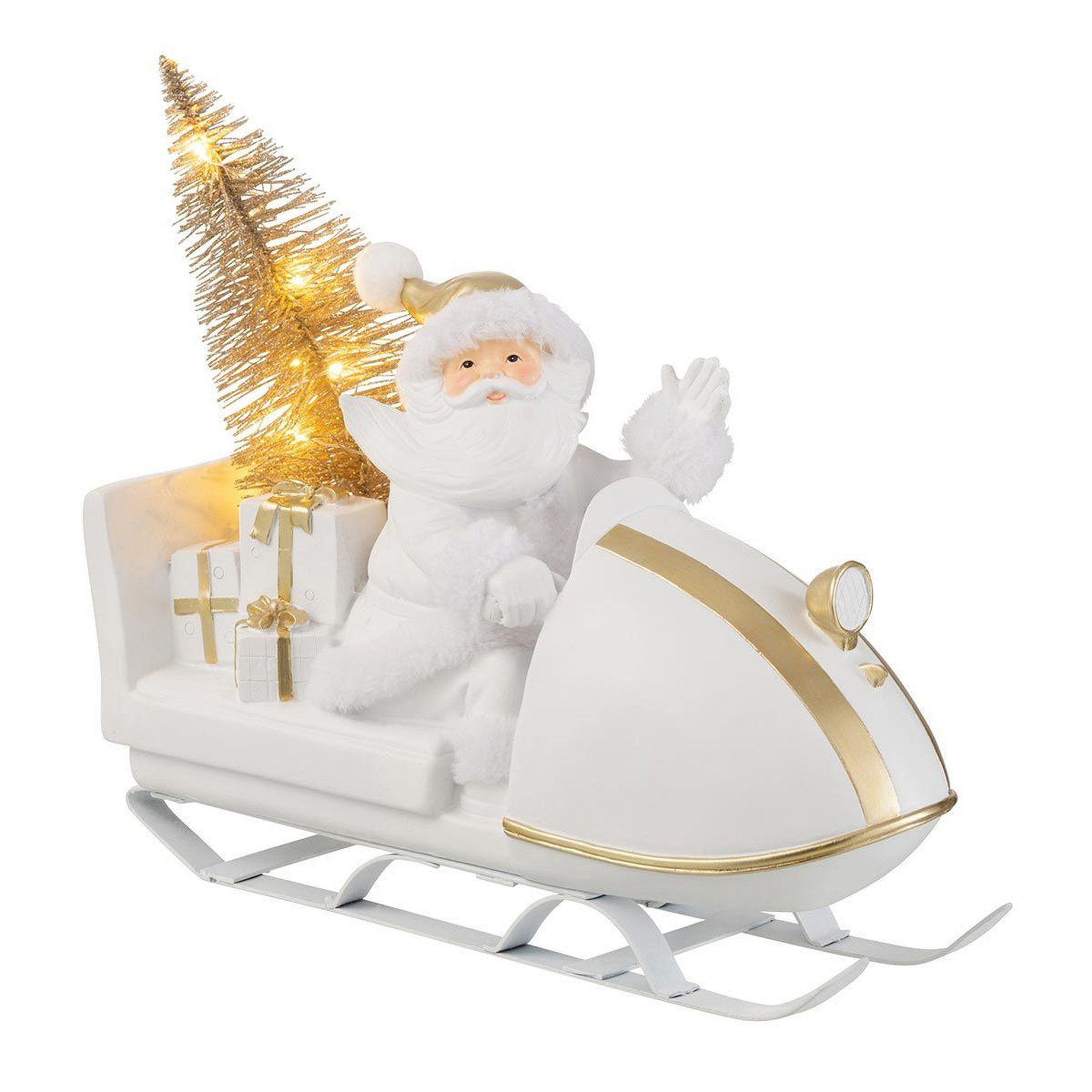 Voir la diapositive 2 : J-LINE Père noël déco  traîneau  31cm blanc & or