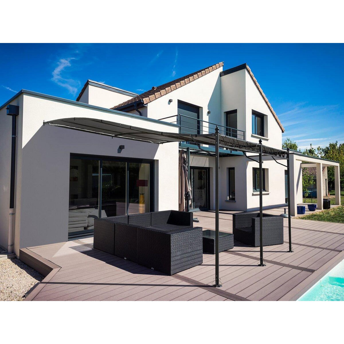 Habitat et Jardin Pergola tonnelle adossée en métal - 3 x 4 m - Gris