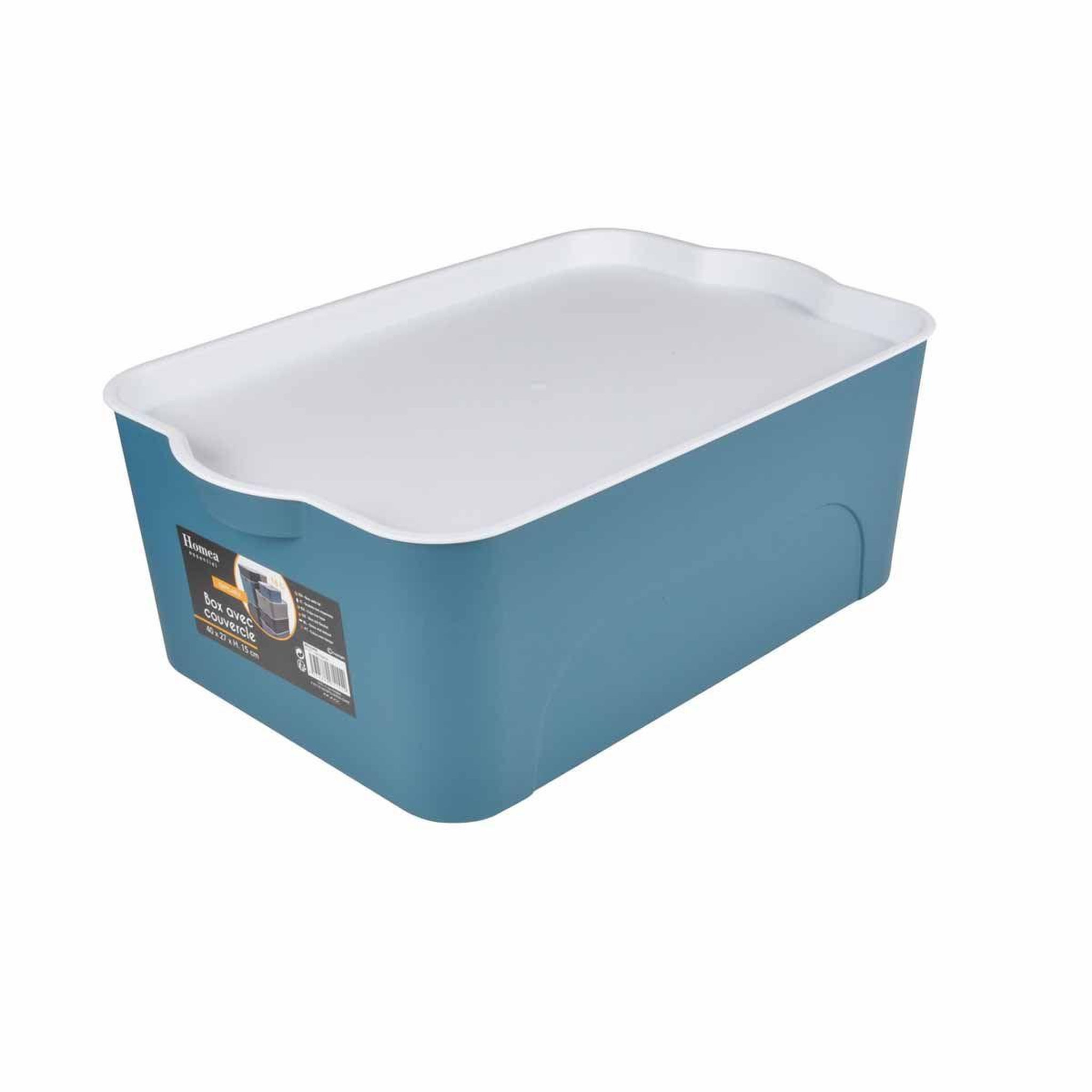 Voir la diapositive 2 : HOMEA Boîte de rangement déco  pratique  16l bleu