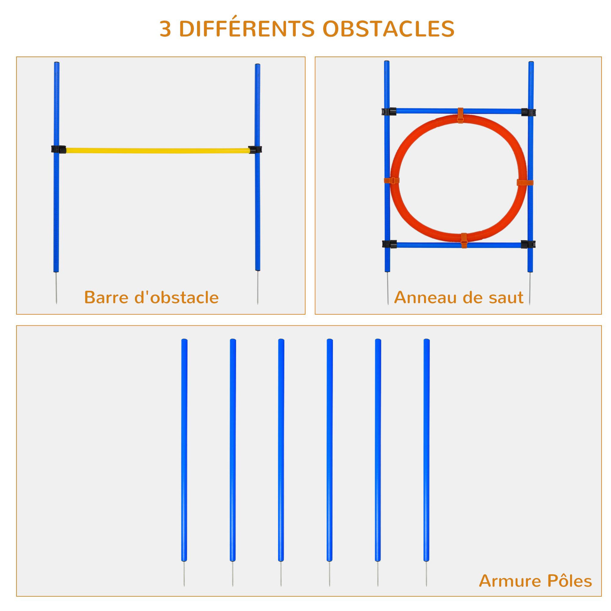 Voir la diapositive 4 : PAWHUT Agility sport pour chiens équipement complet : 6 poteaux slalom, obstacle, anneau + sac de transport bleu jaune rouge