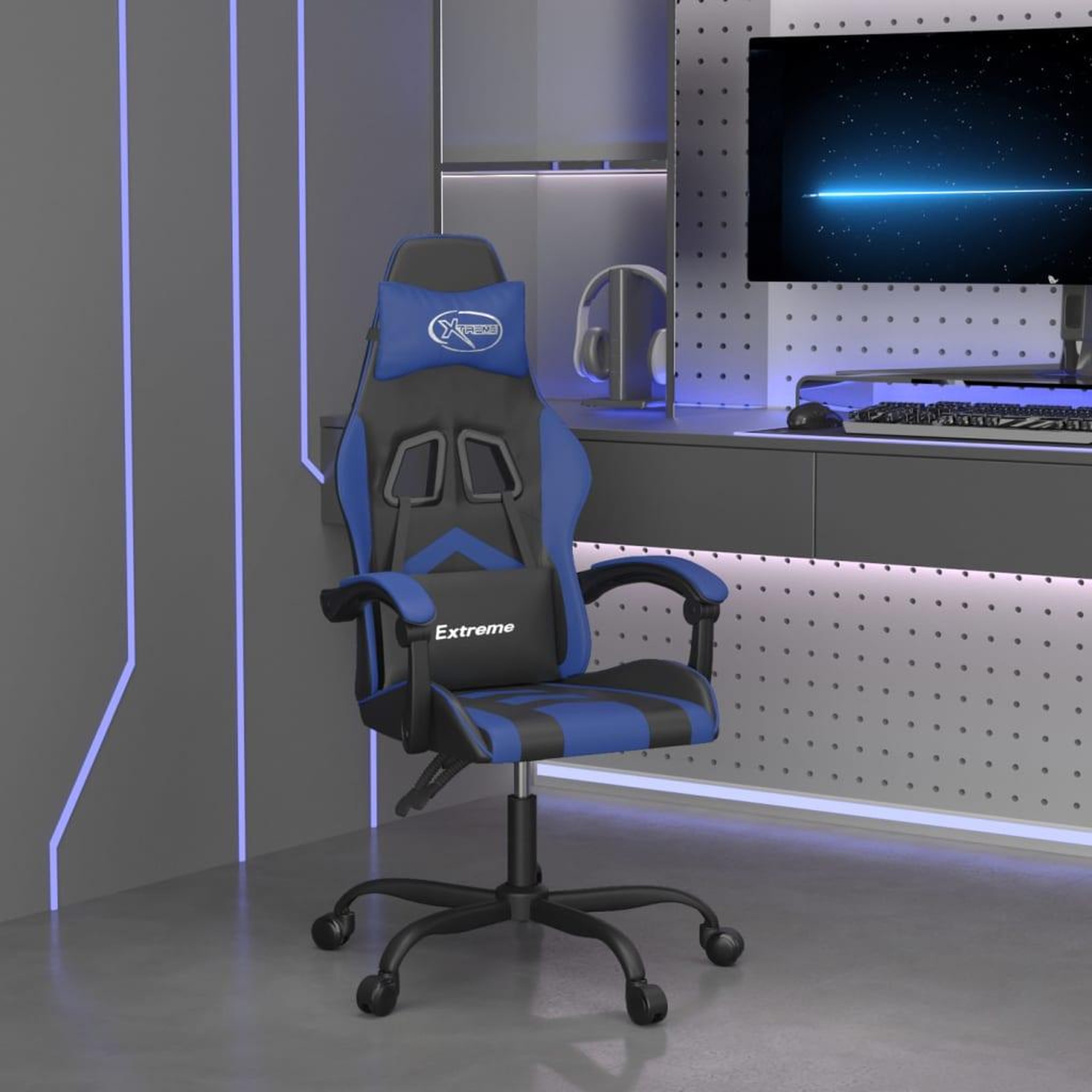 VIDAXL Chaise de jeu Noir et bleu Similicuir
