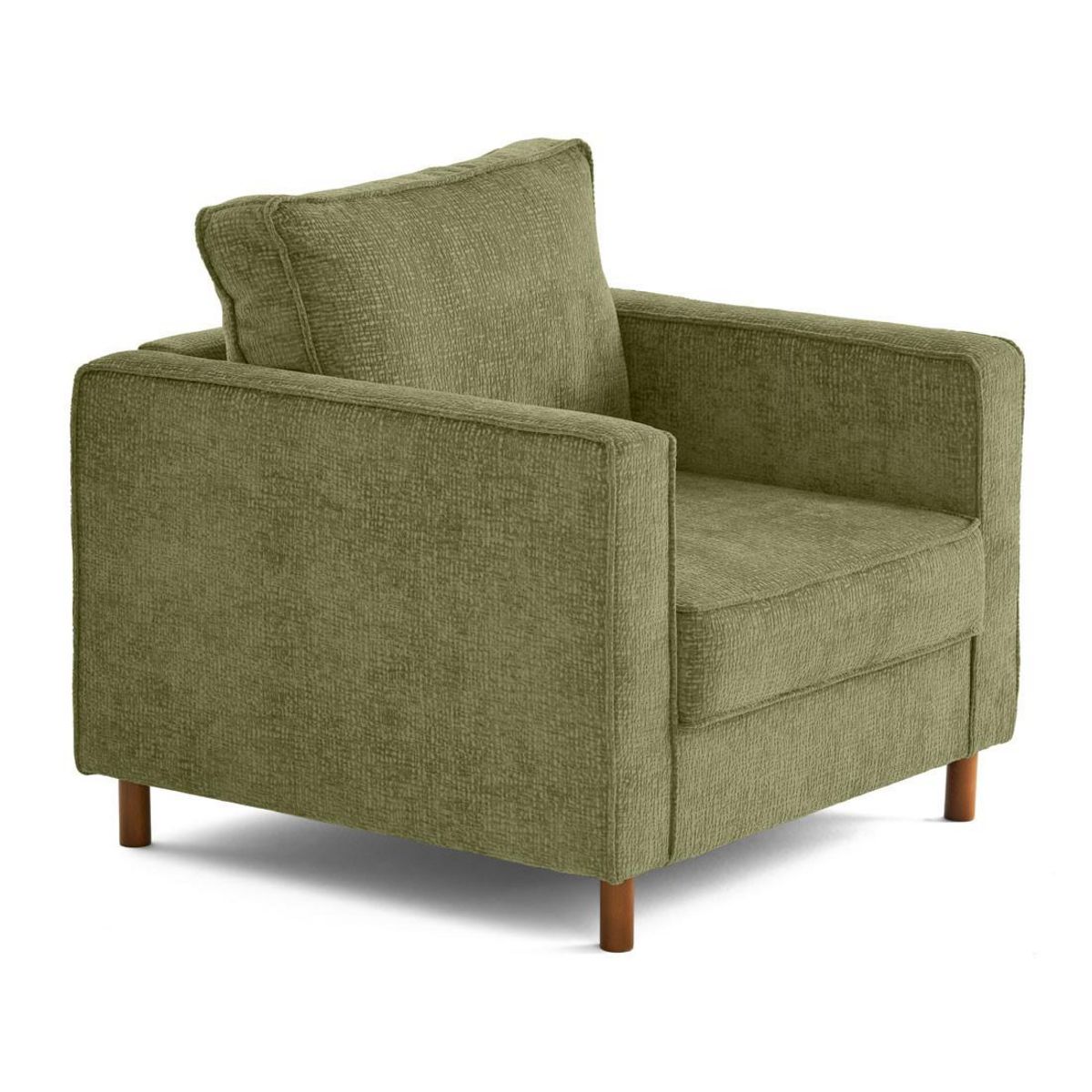 LISA DESIGN Jake - fauteuil en tissu velours relief - pieds en bois foncé