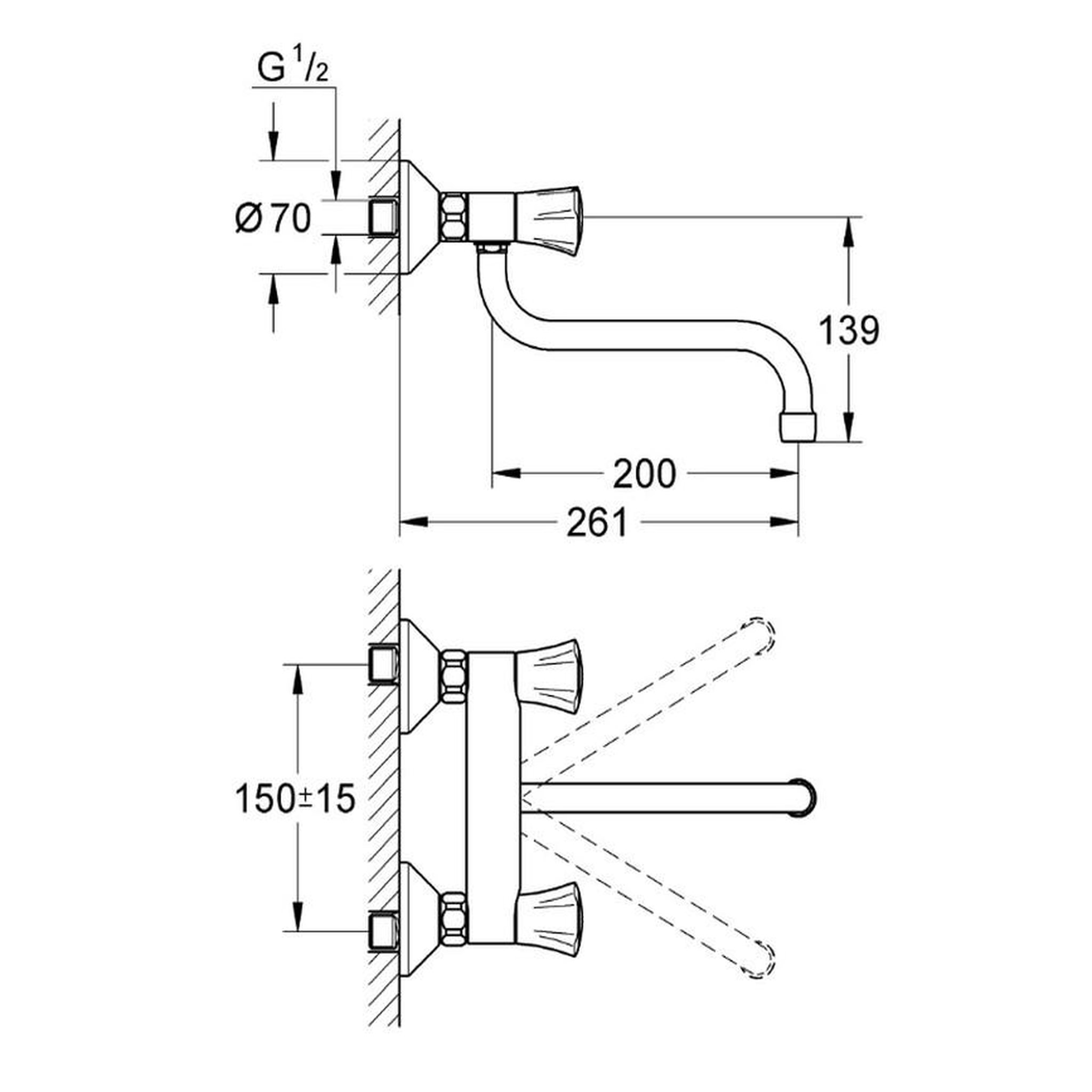 Voir la diapositive 2 : Grohe Mitigeur évier mural chromé - 31187001