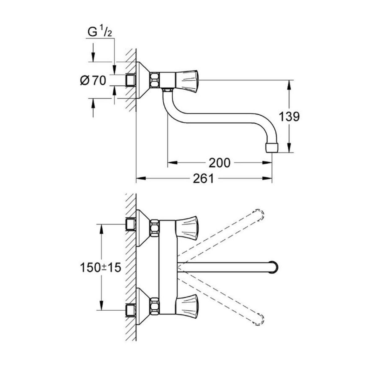 Grohe Mitigeur évier mural chromé - 31187001